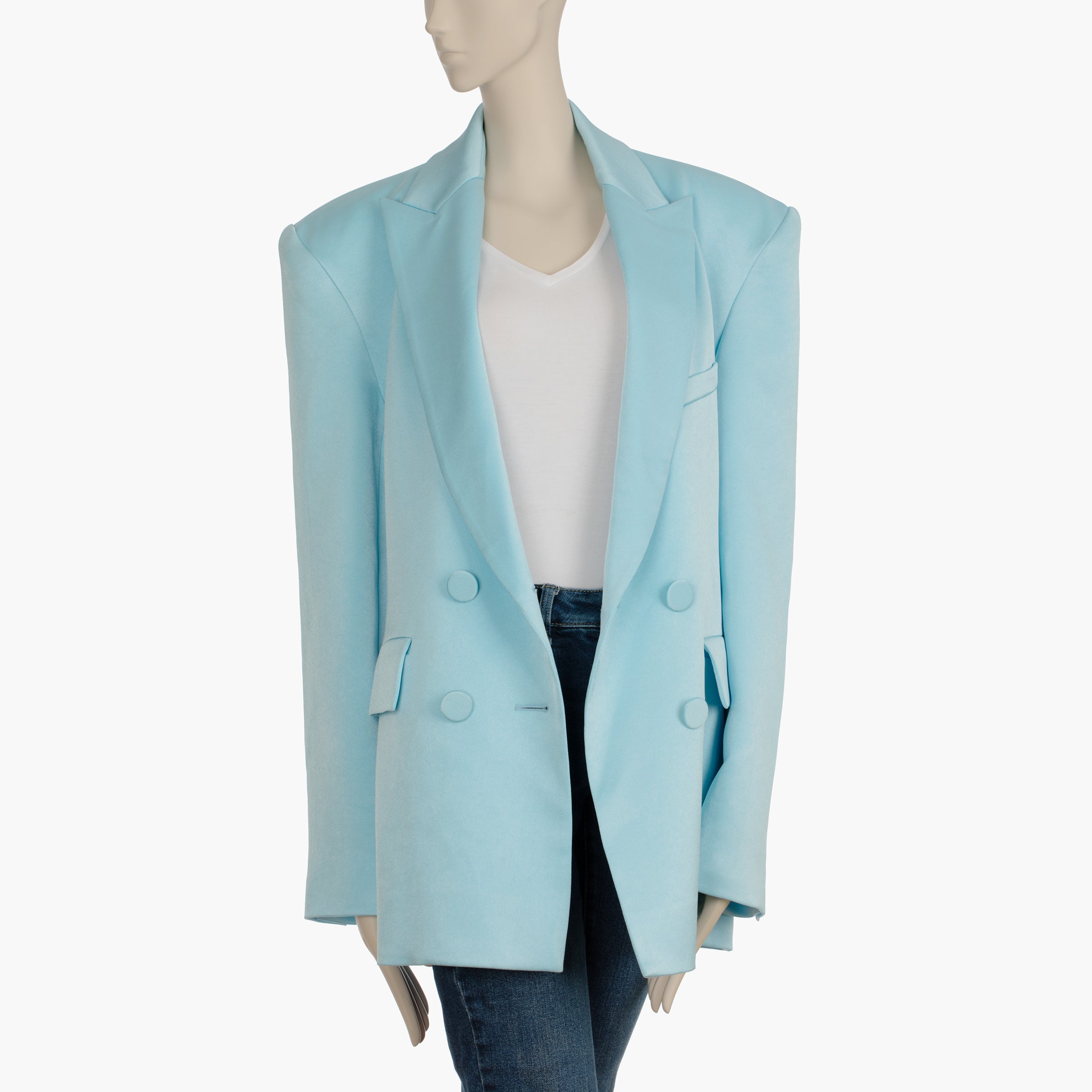 Alex Perry Pale Blue Wells Crepe Boyfriend Double Breasted Blazer