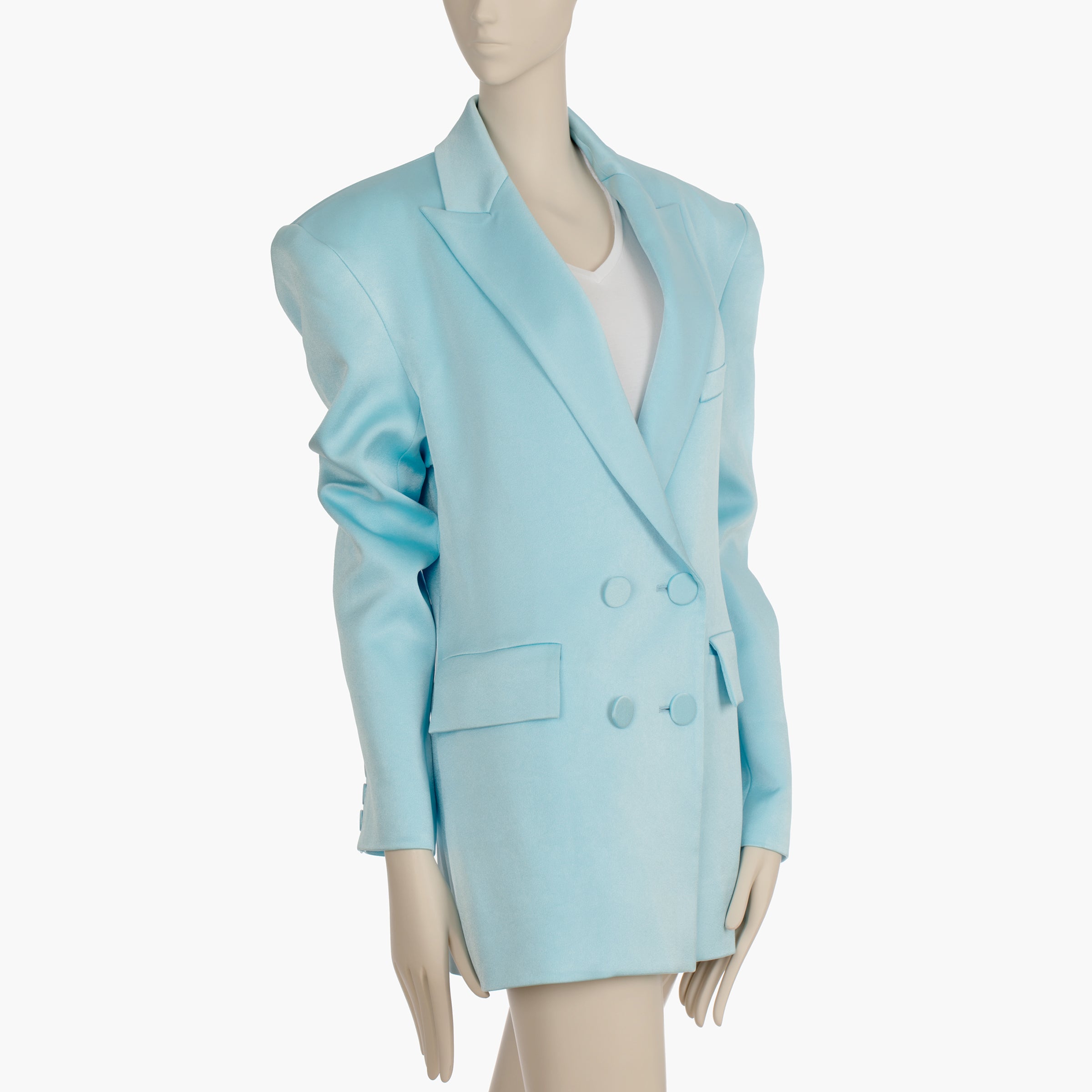 Alex Perry Pale Blue Wells Crepe Boyfriend Double Breasted Blazer