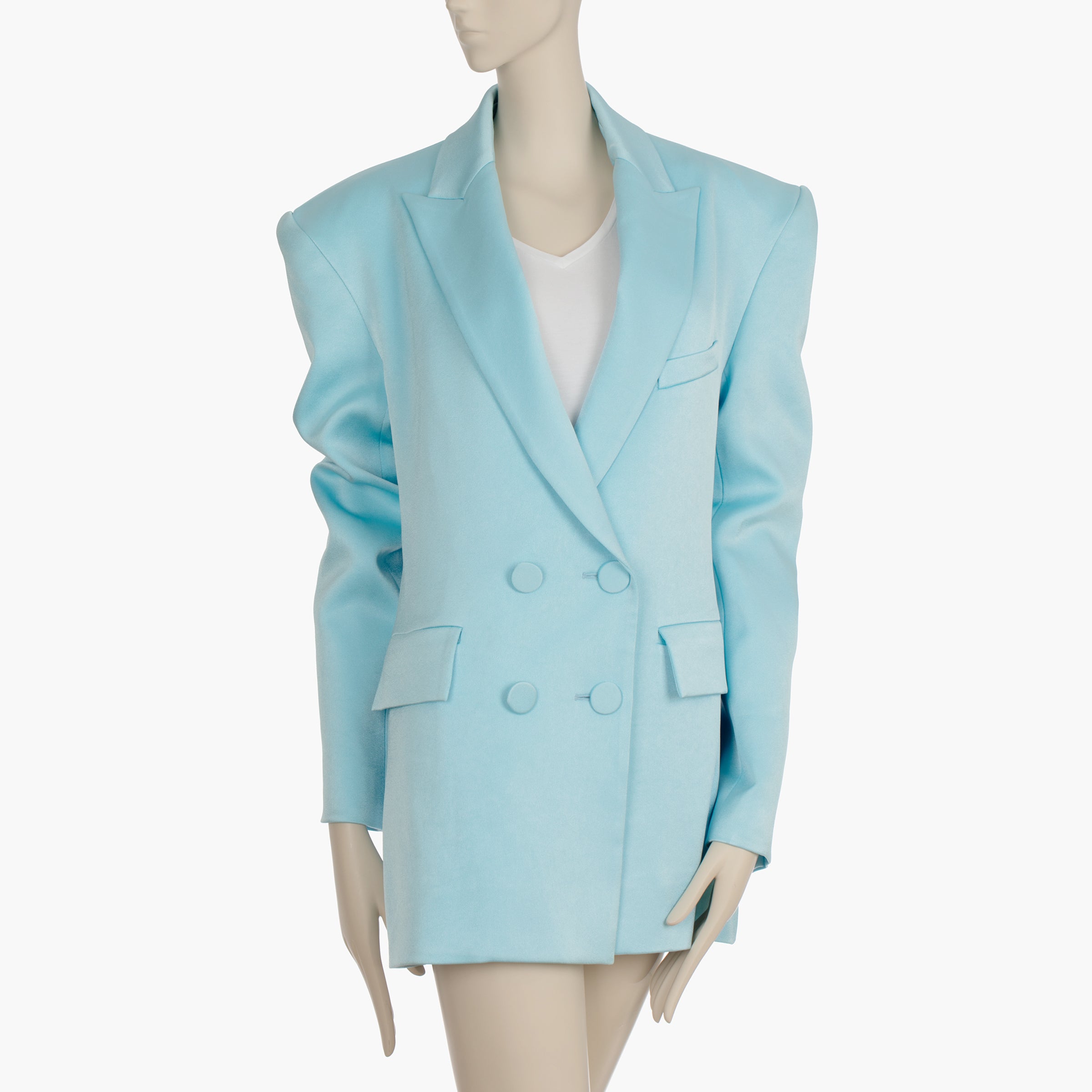 Alex Perry Pale Blue Wells Crepe Boyfriend Double Breasted Blazer