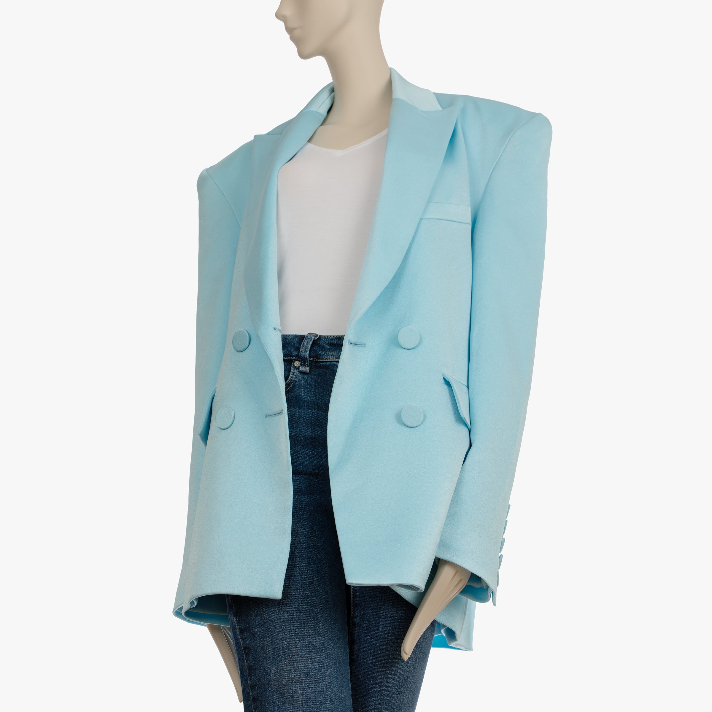 Alex Perry Pale Blue Wells Crepe Boyfriend Double Breasted Blazer