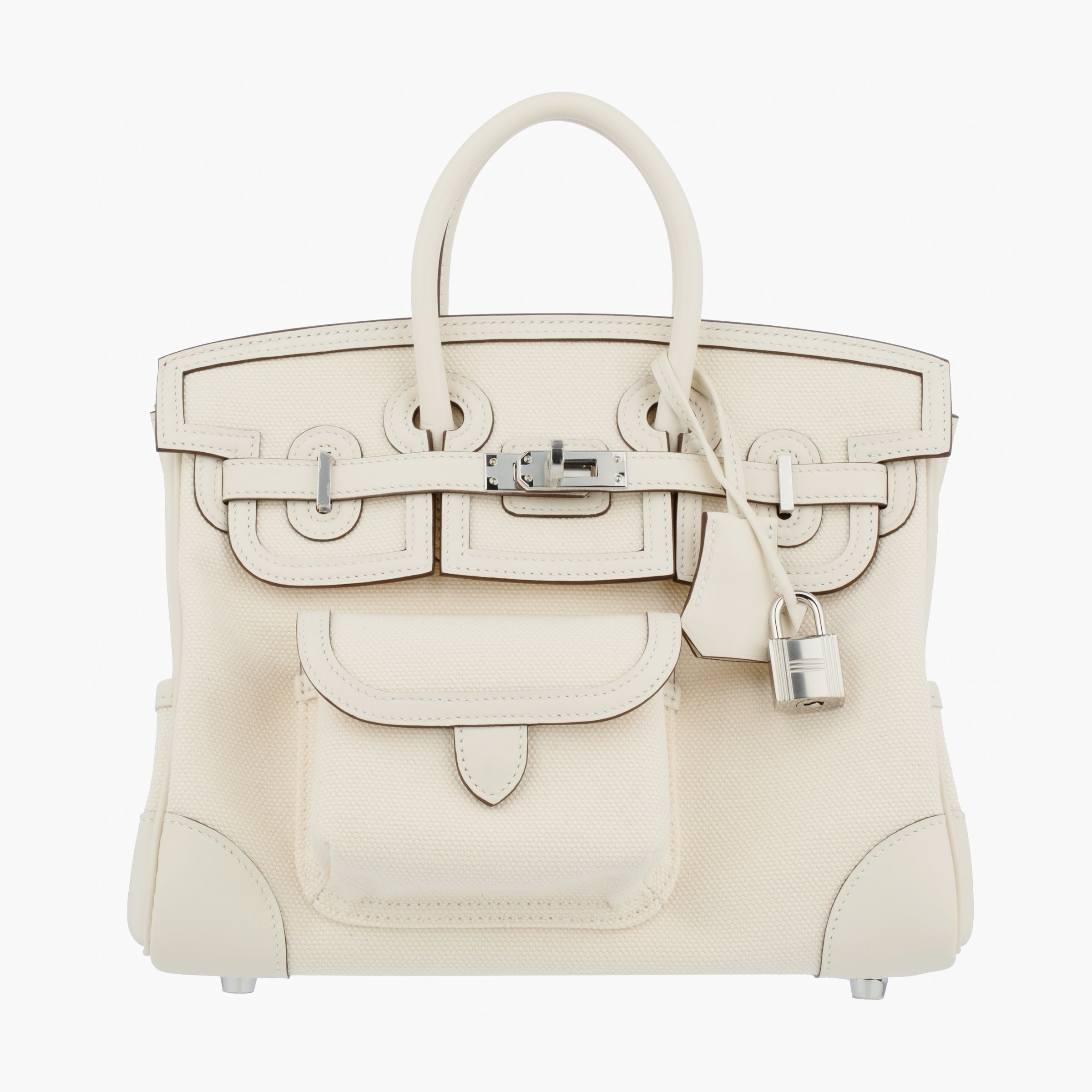 Hermes Birkin Cargo 25cm Nata Canvas & Swift Leather Palladium Hardware