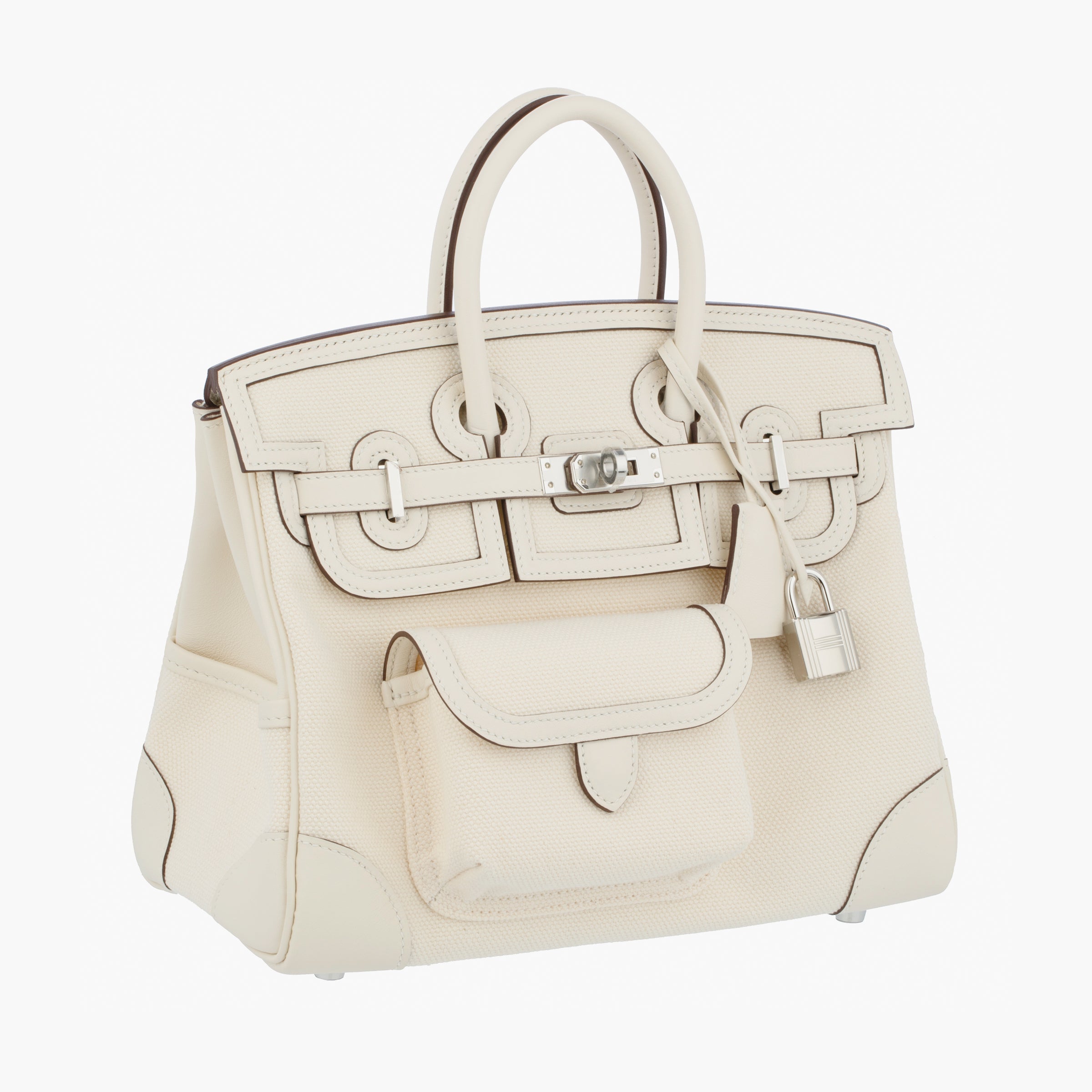 Hermes Birkin Cargo 25cm Nata Canvas & Swift Leather Palladium Hardware