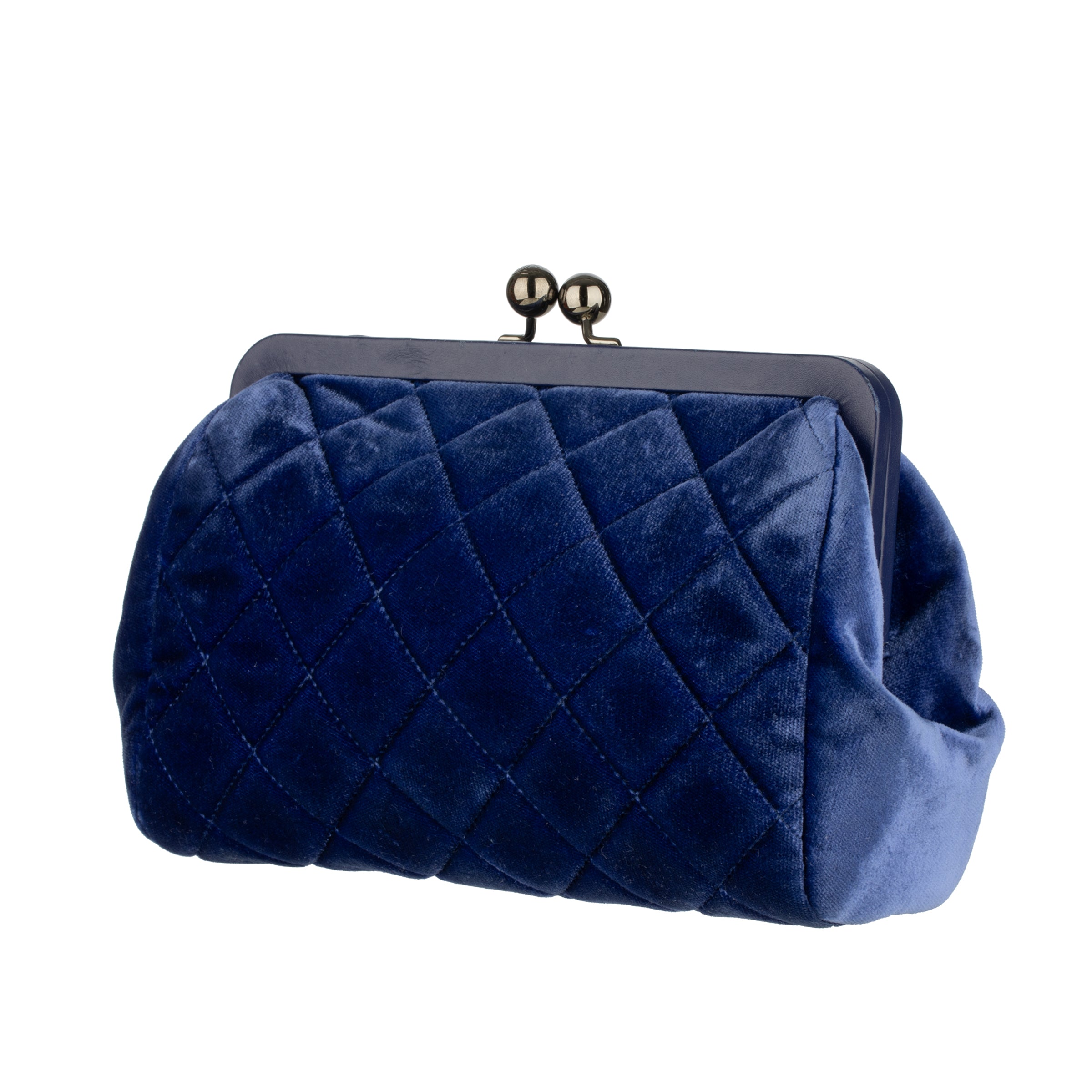 Chanel Quilted Velvet Blue Kiss-Lock Evening Clutch