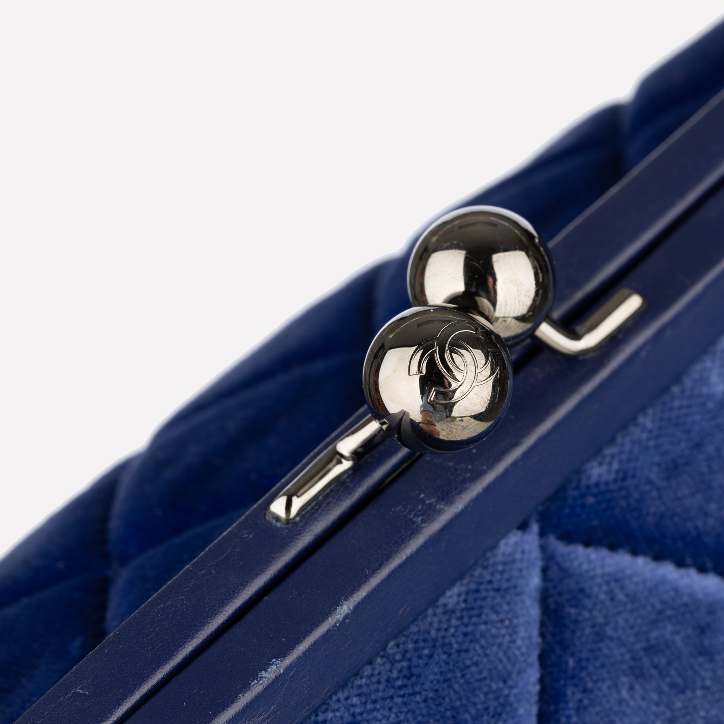 Chanel Quilted Velvet Blue Kiss-Lock Evening Clutch