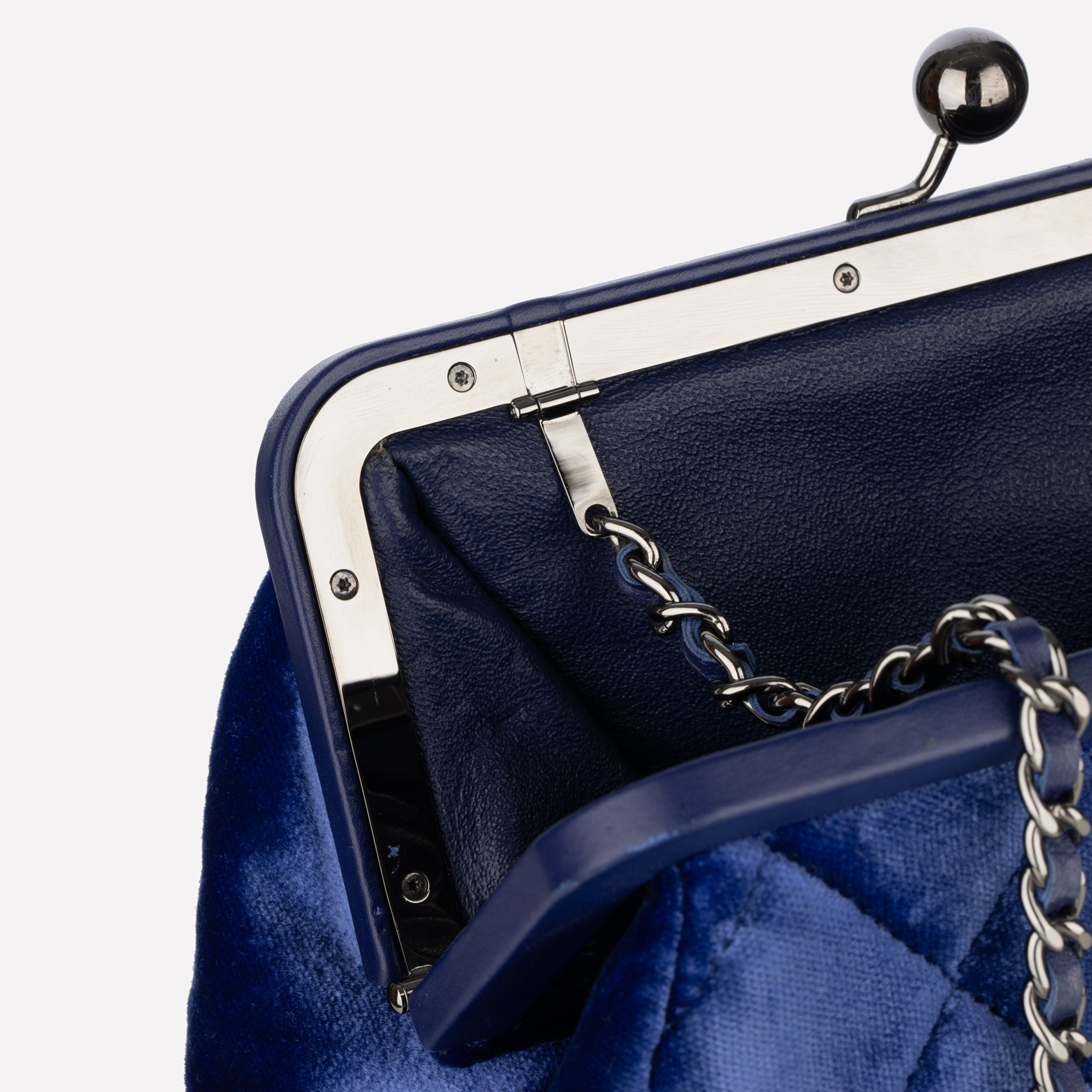 Chanel Quilted Velvet Blue Kiss-Lock Evening Clutch