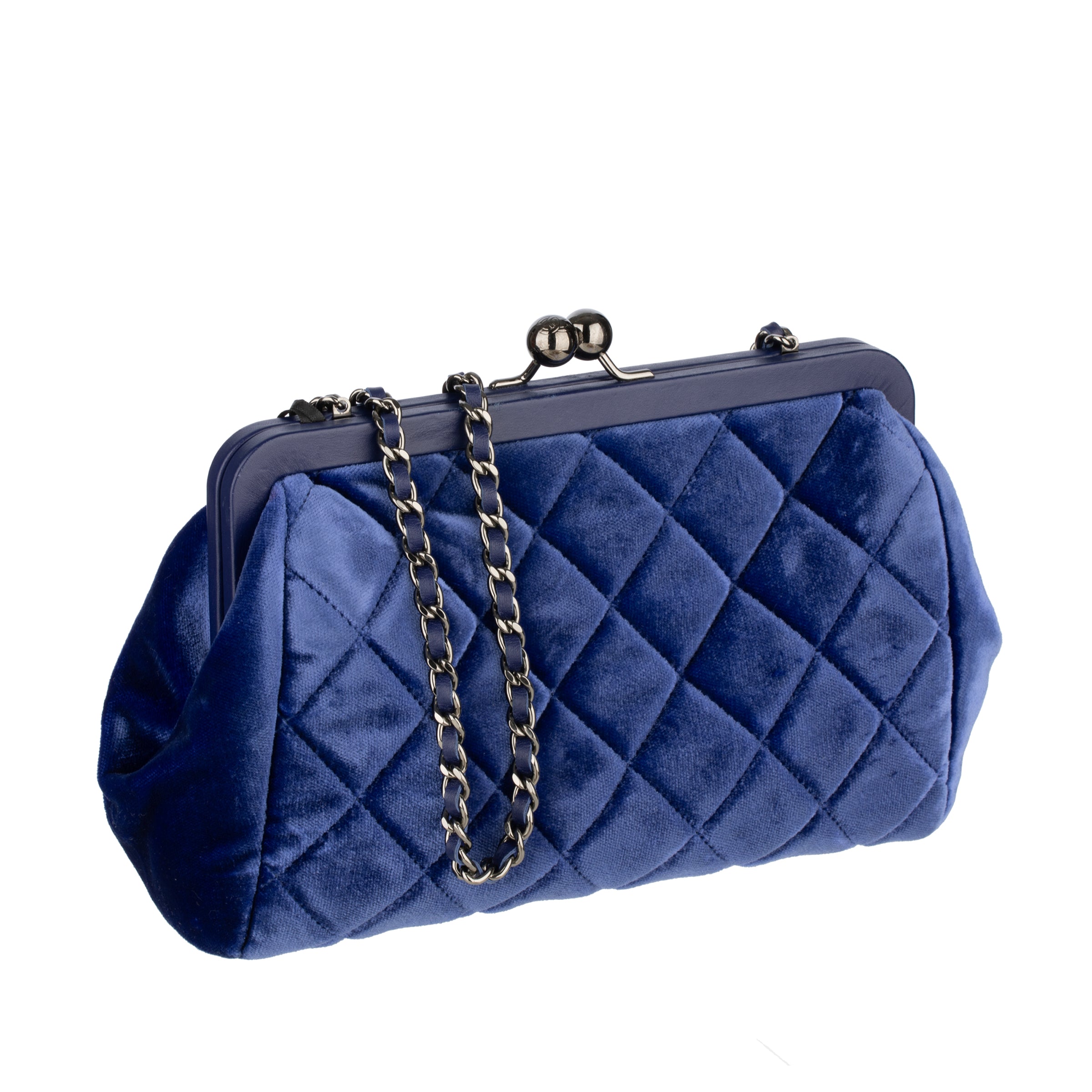 Chanel Quilted Velvet Blue Kiss-Lock Evening Clutch