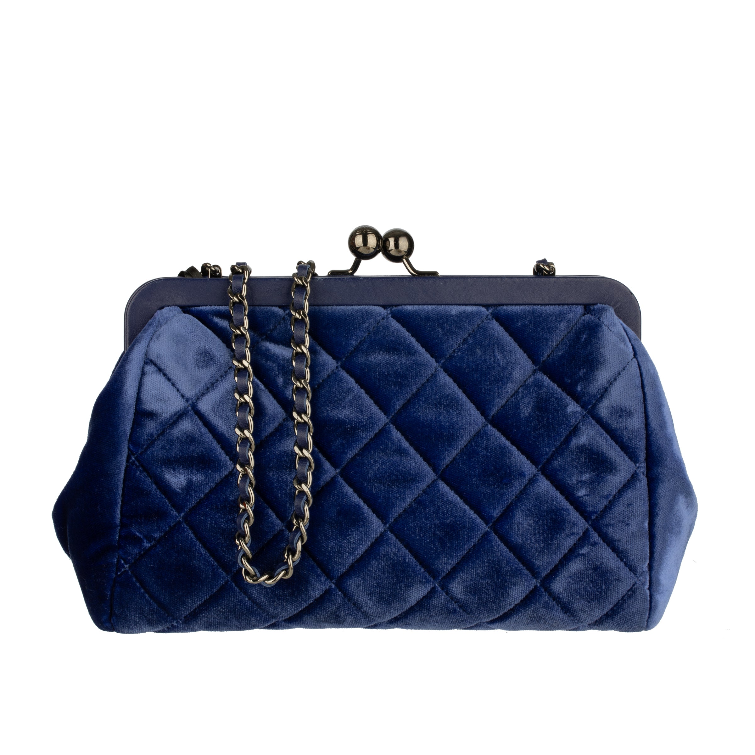 Chanel Quilted Velvet Blue Kiss-Lock Evening Clutch