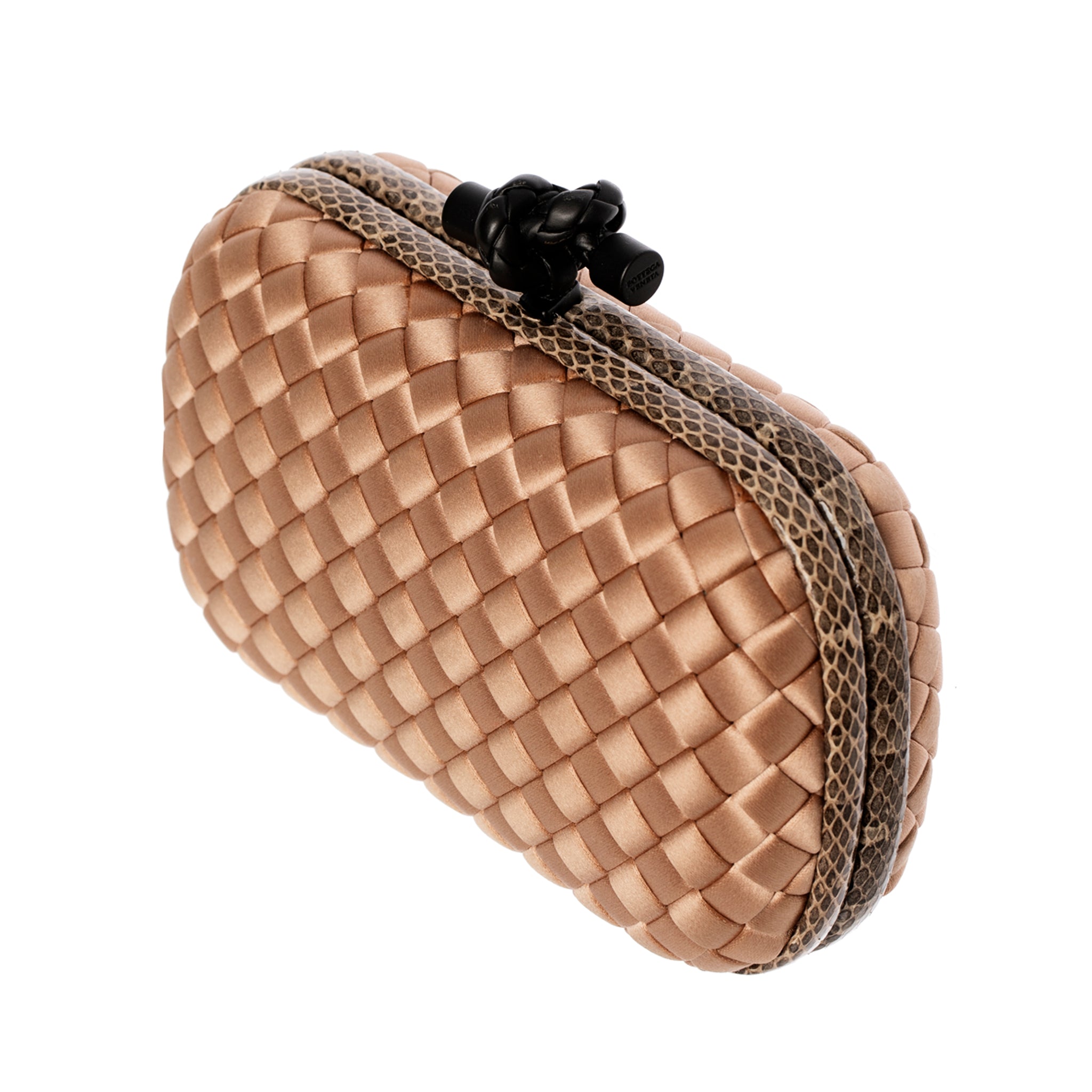 Bottega Veneta Intrecciato Knot Clutch In Dusty Pink
