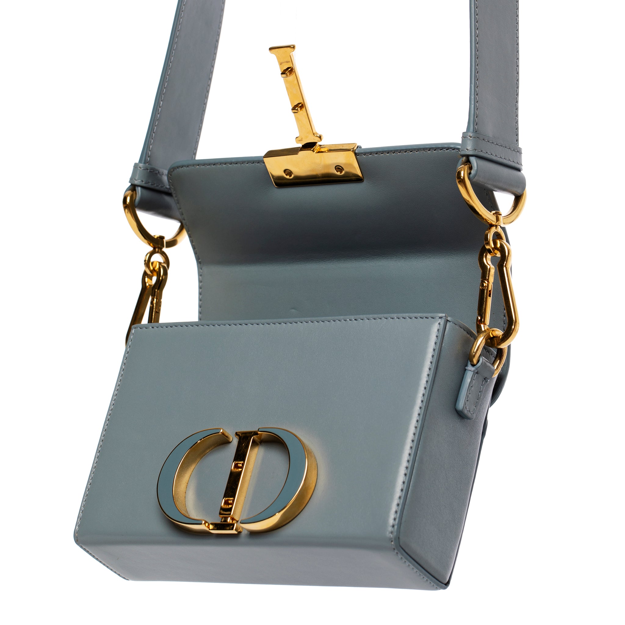 Christian Dior 30 Montaigne Bag Blue-Grey Leather Gold Tone Hardware