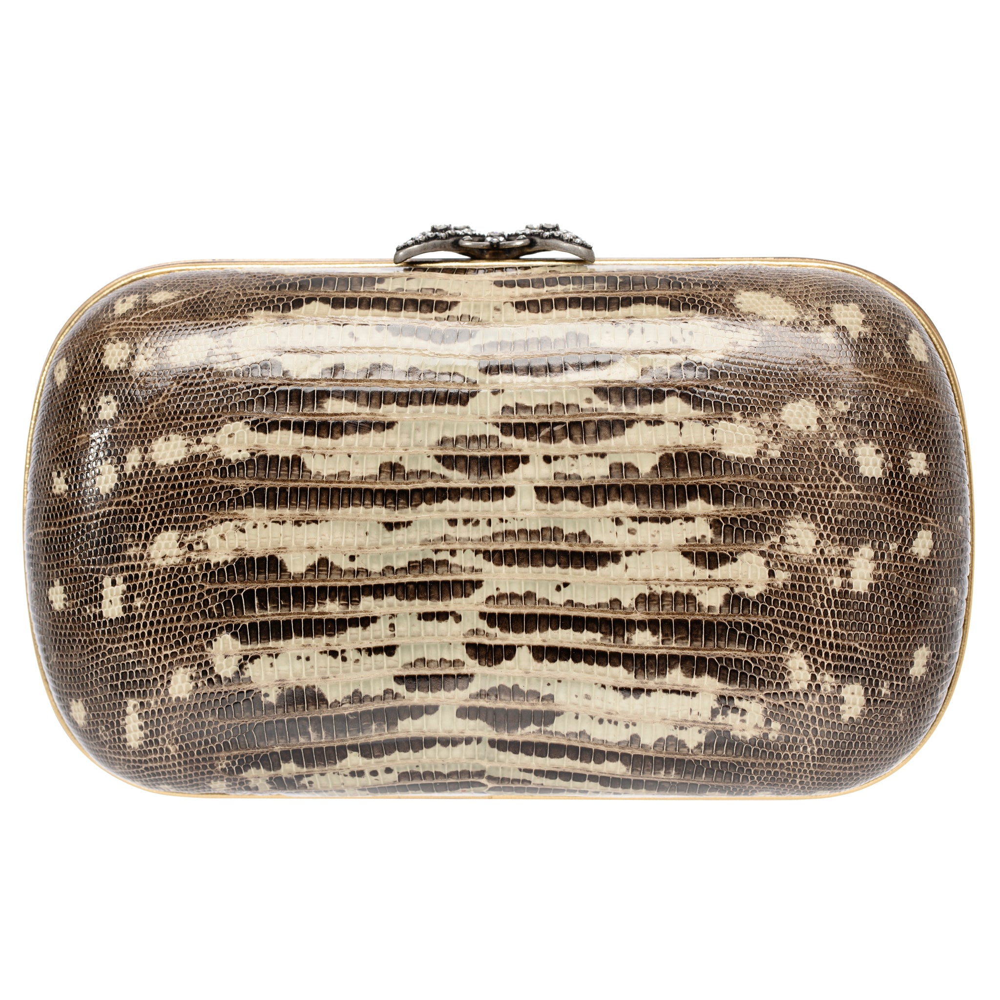 Gucci Ombre Lizard Clutch With Gold Tone Chain