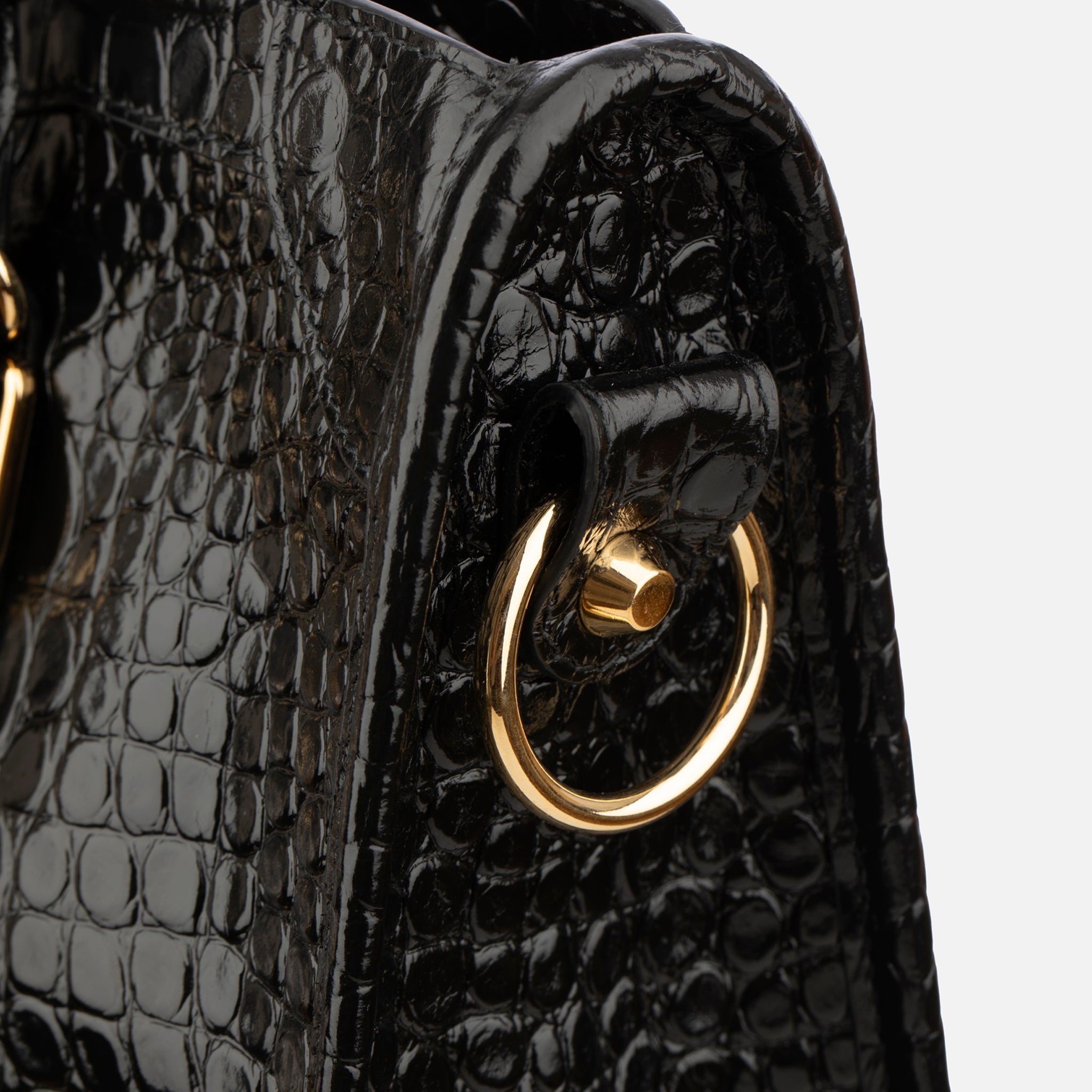 Balenciaga City Classic Black Embossed Crocodile Leather Handbag Gold Tone Hardware