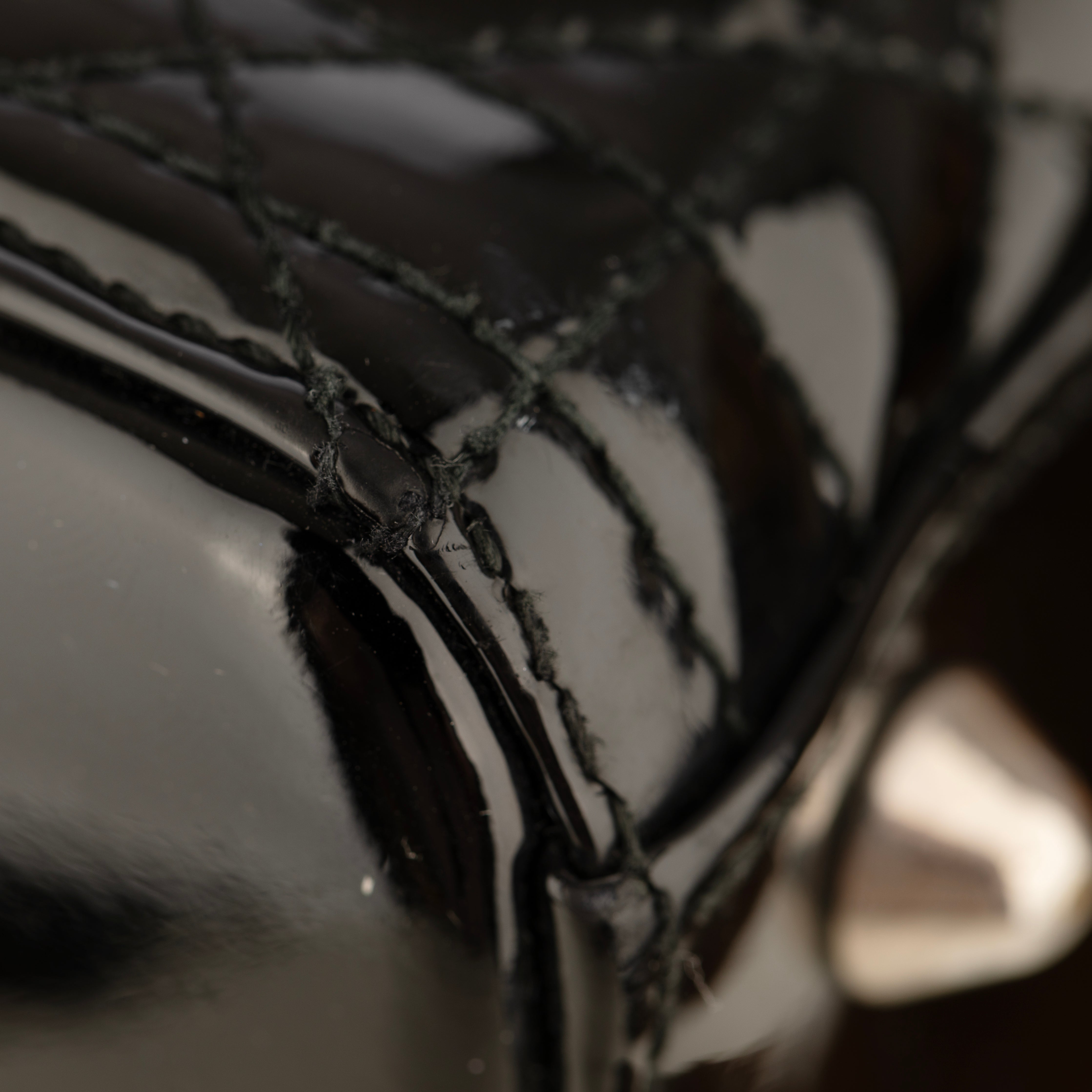 Christian Dior Large Quilted Lady Dior Handbag Black Patent Leather Silver Tone Hardware