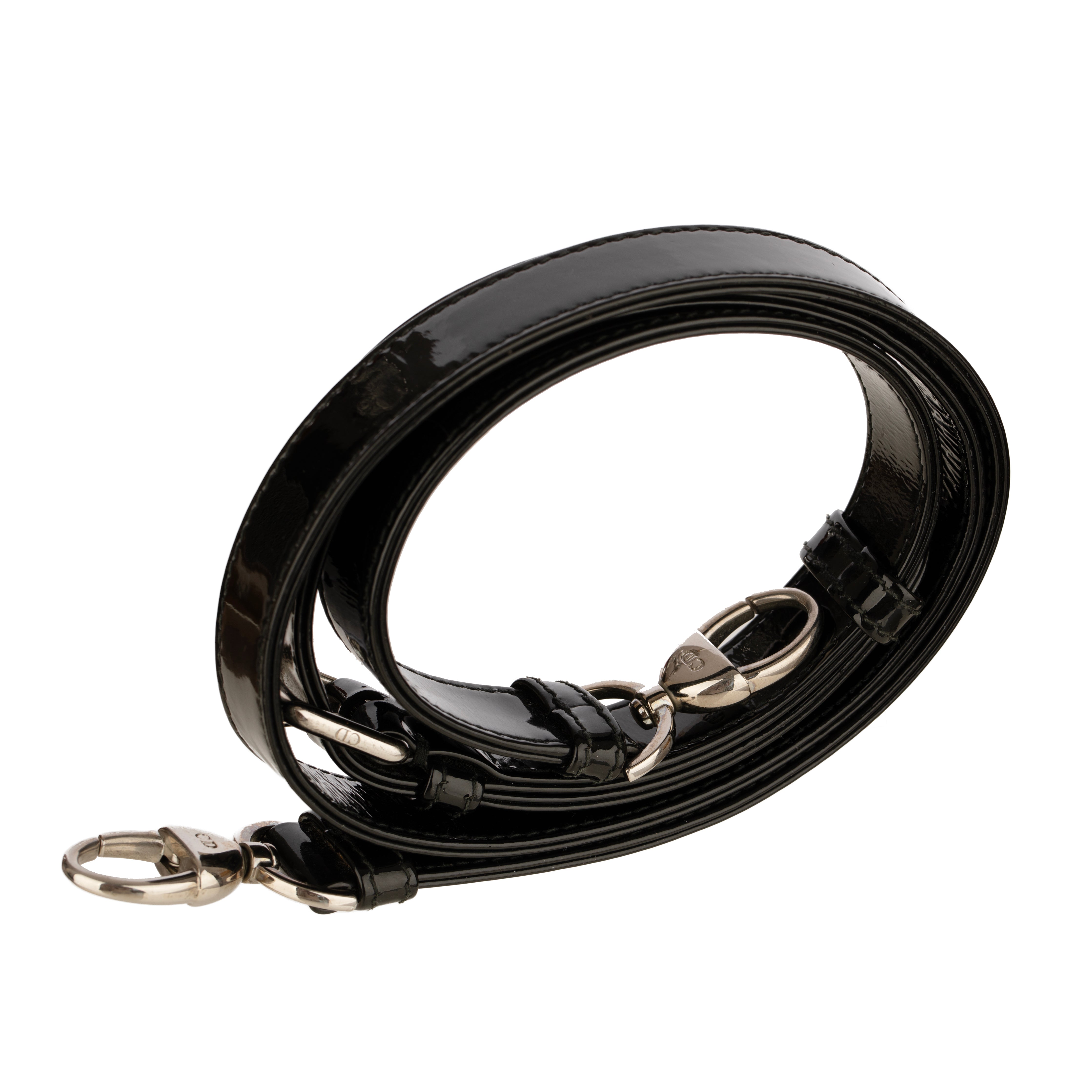 Christian Dior Large Quilted Lady Dior Handbag Black Patent Leather Silver Tone Hardware