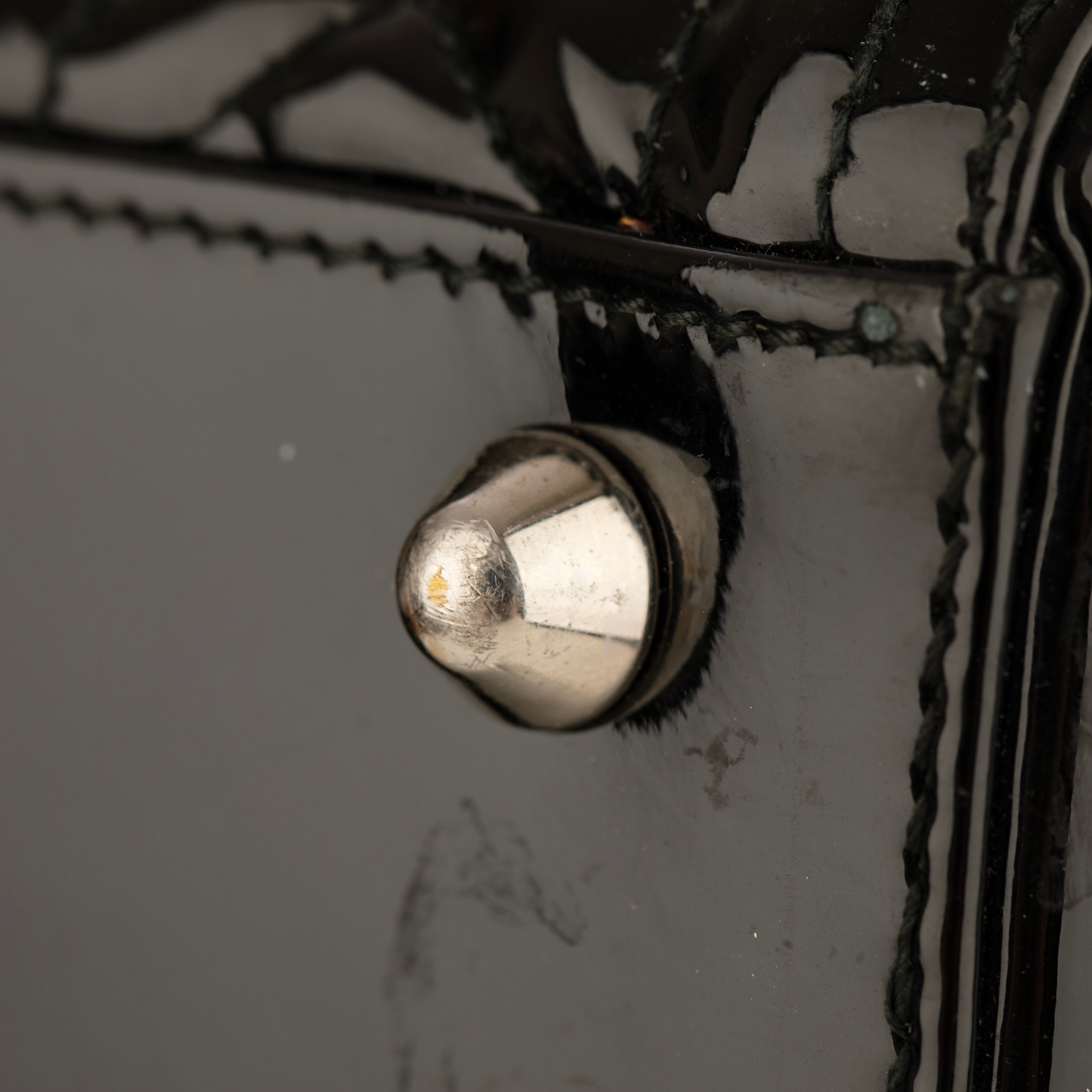 Christian Dior Large Quilted Lady Dior Handbag Black Patent Leather Silver Tone Hardware