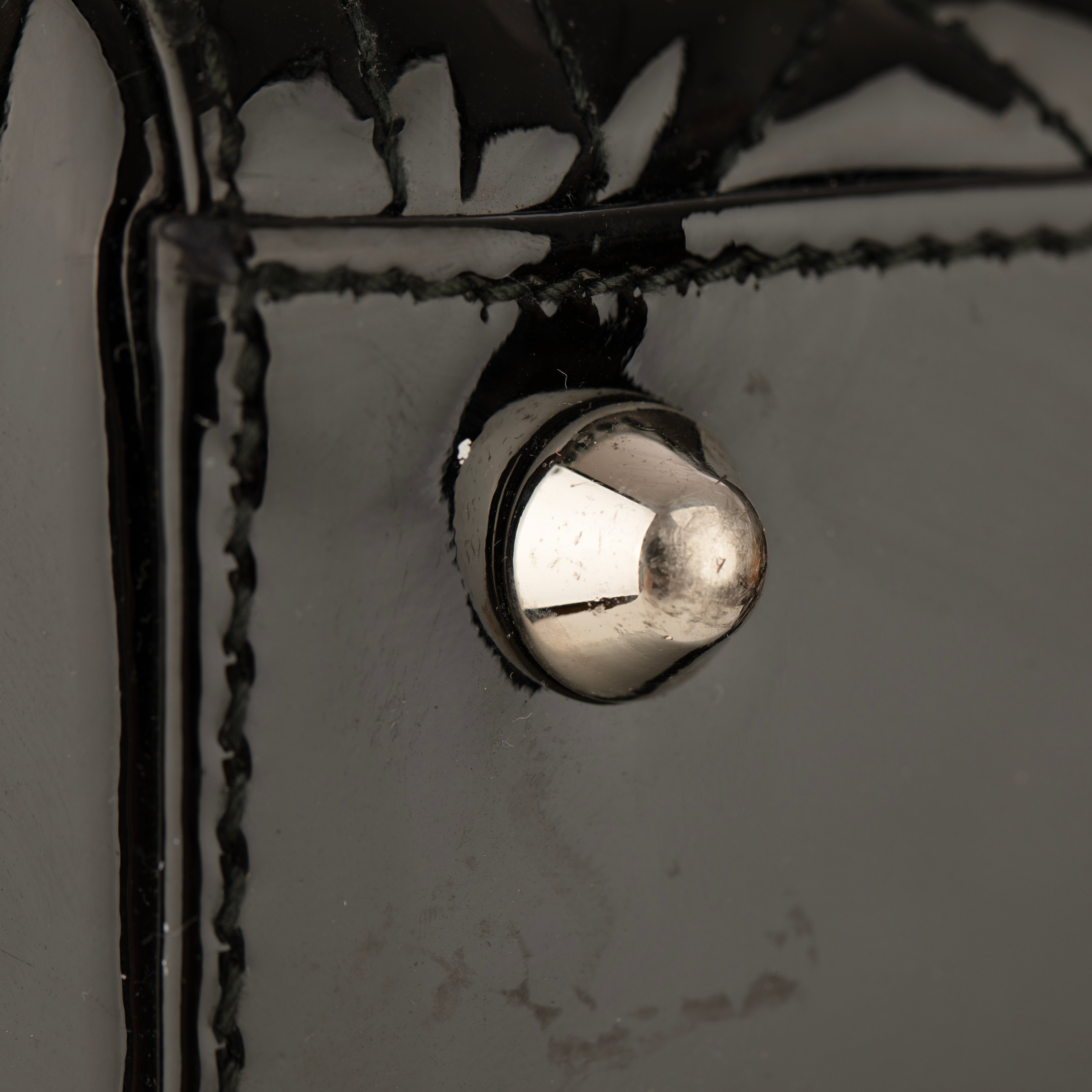 Christian Dior Large Quilted Lady Dior Handbag Black Patent Leather Silver Tone Hardware