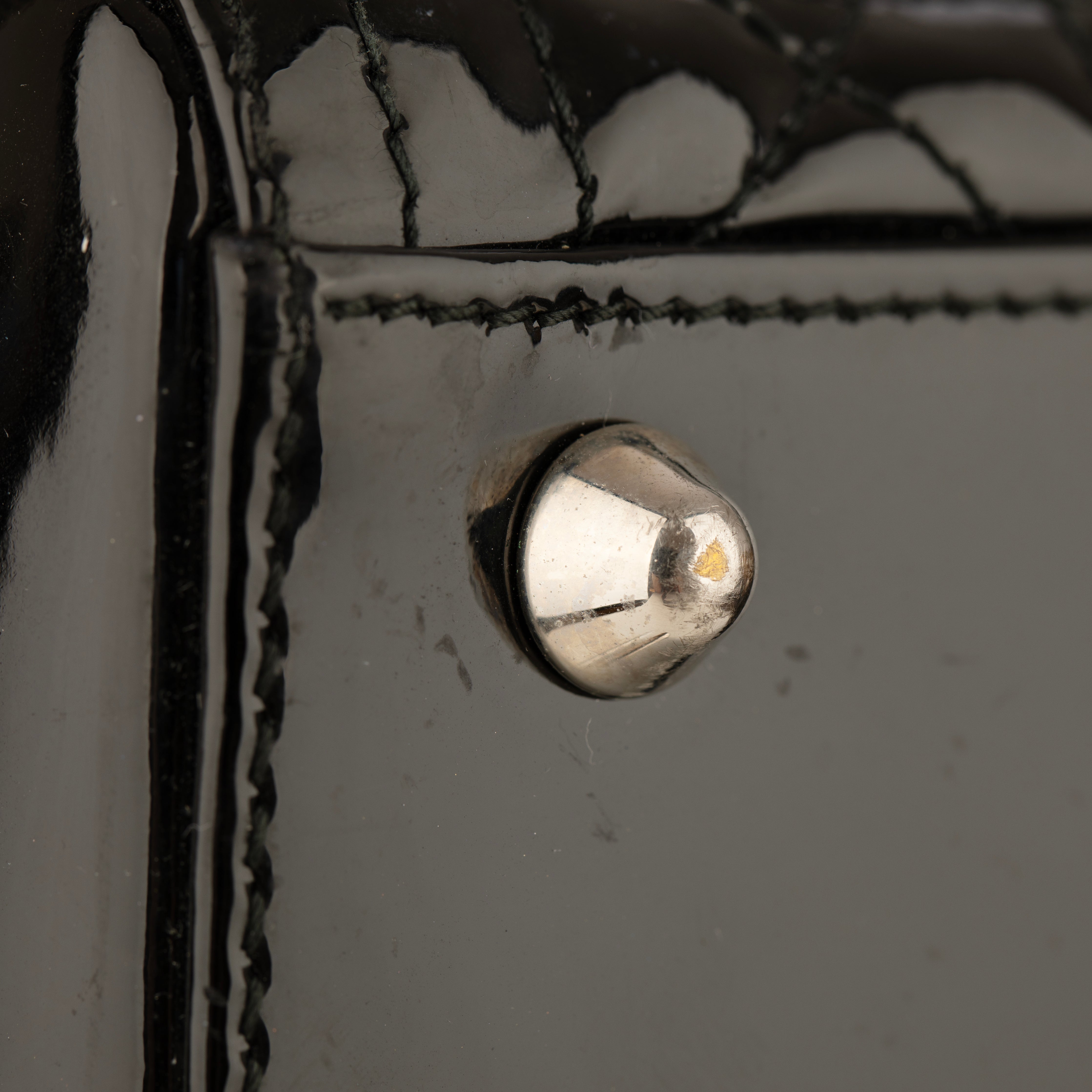 Christian Dior Large Quilted Lady Dior Handbag Black Patent Leather Silver Tone Hardware