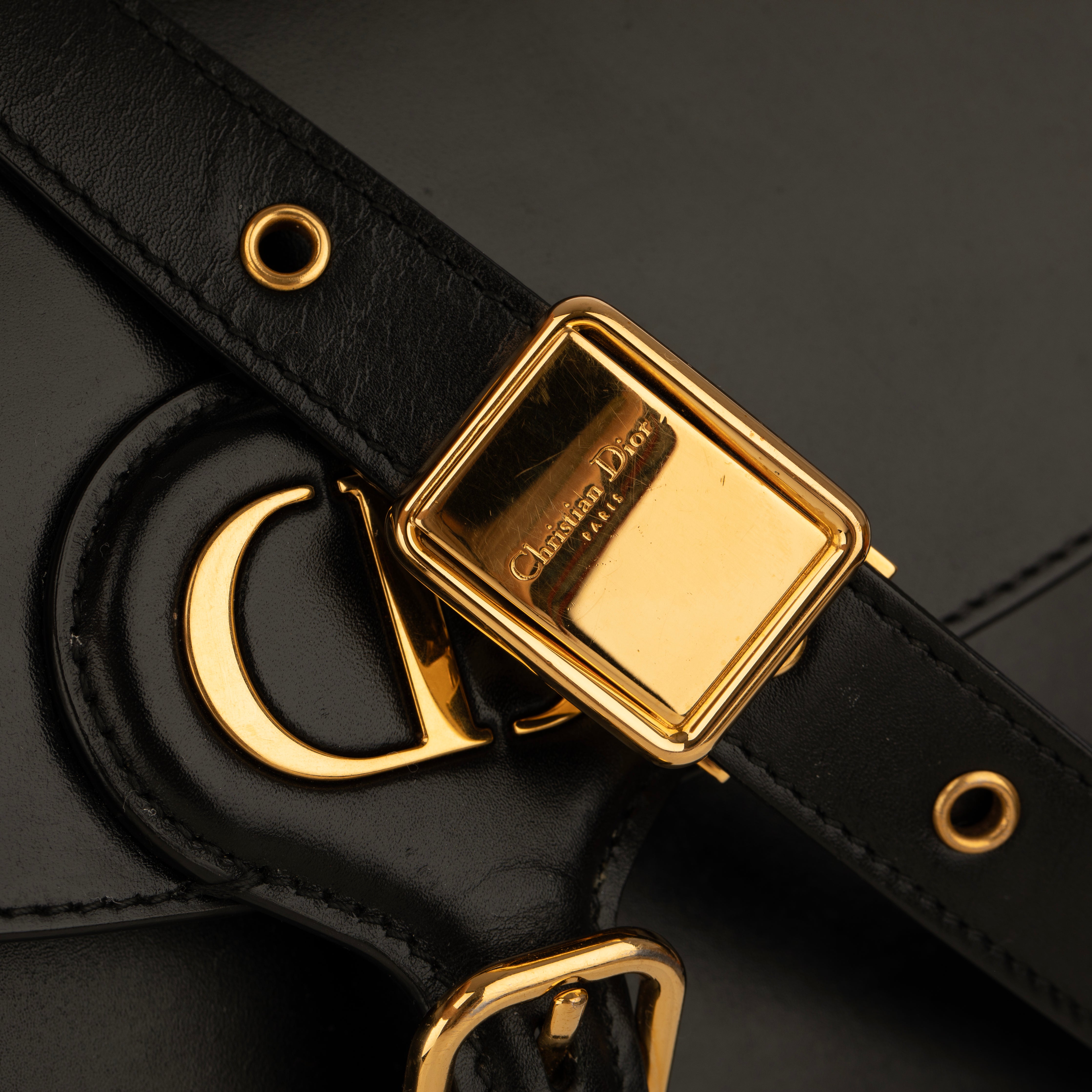 Christian Dior Medium Bobby Bag Black Leather Gold Tone Hardware