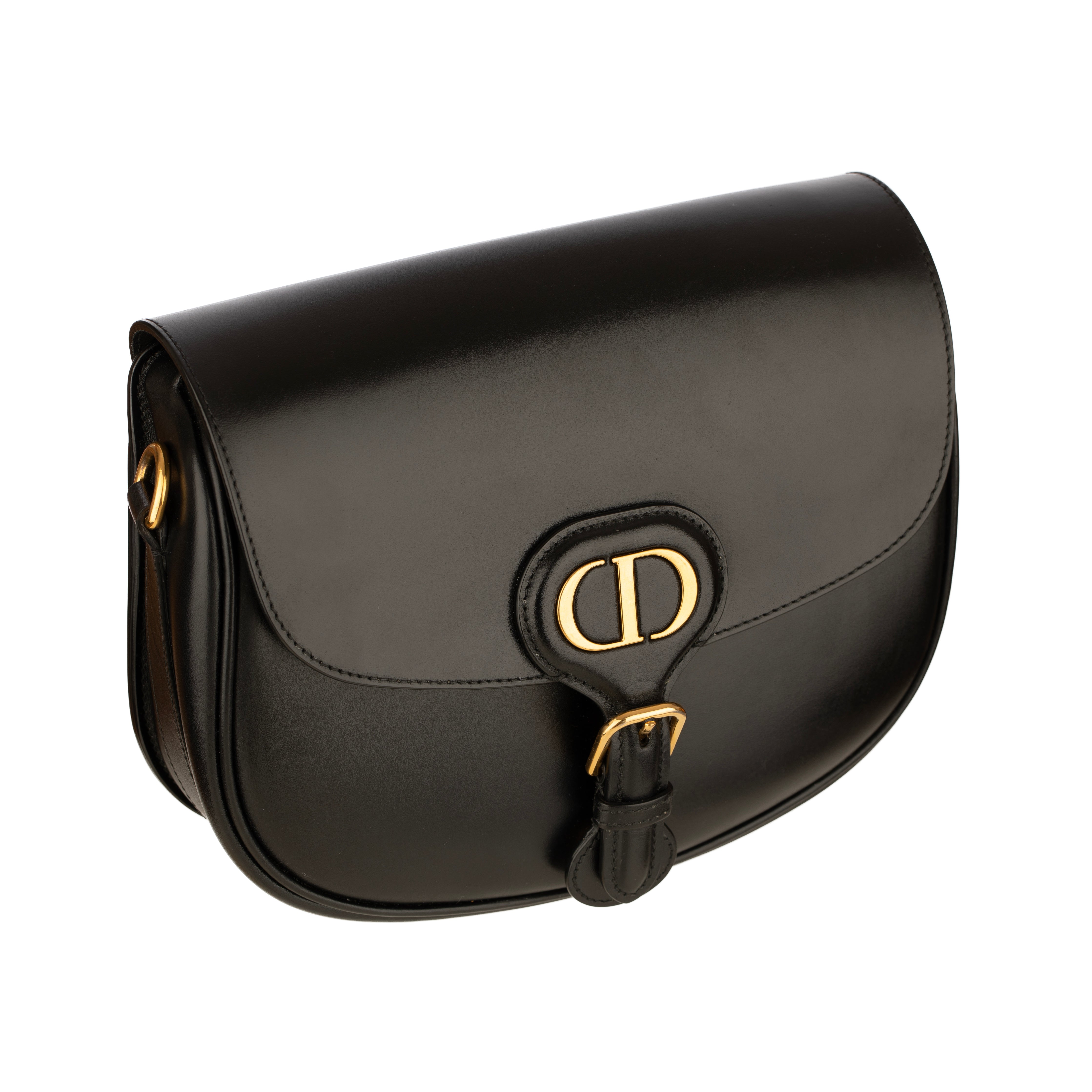 Christian Dior Medium Bobby Bag Black Leather Gold Tone Hardware