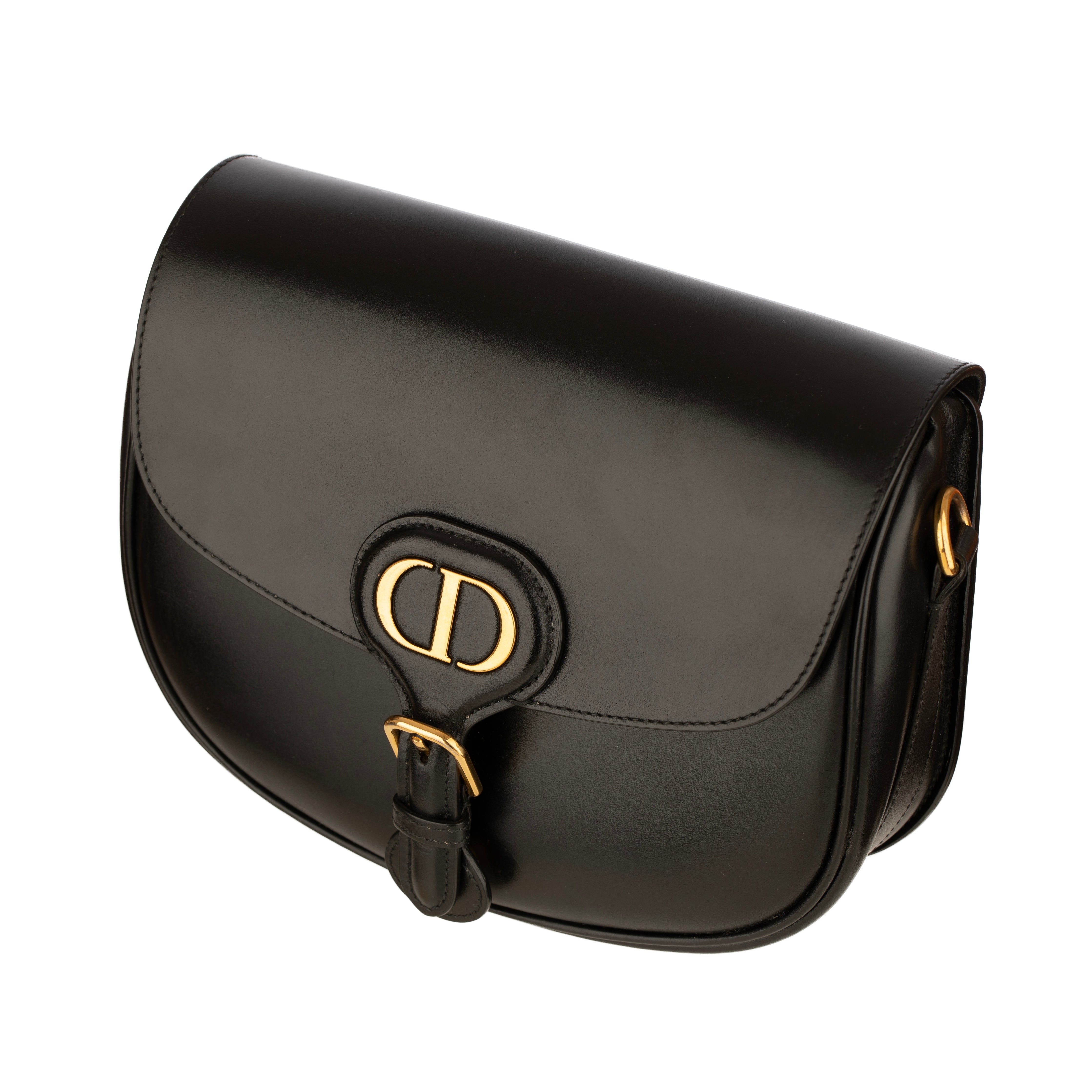 Christian Dior Medium Bobby Bag Black Leather Gold Tone Hardware