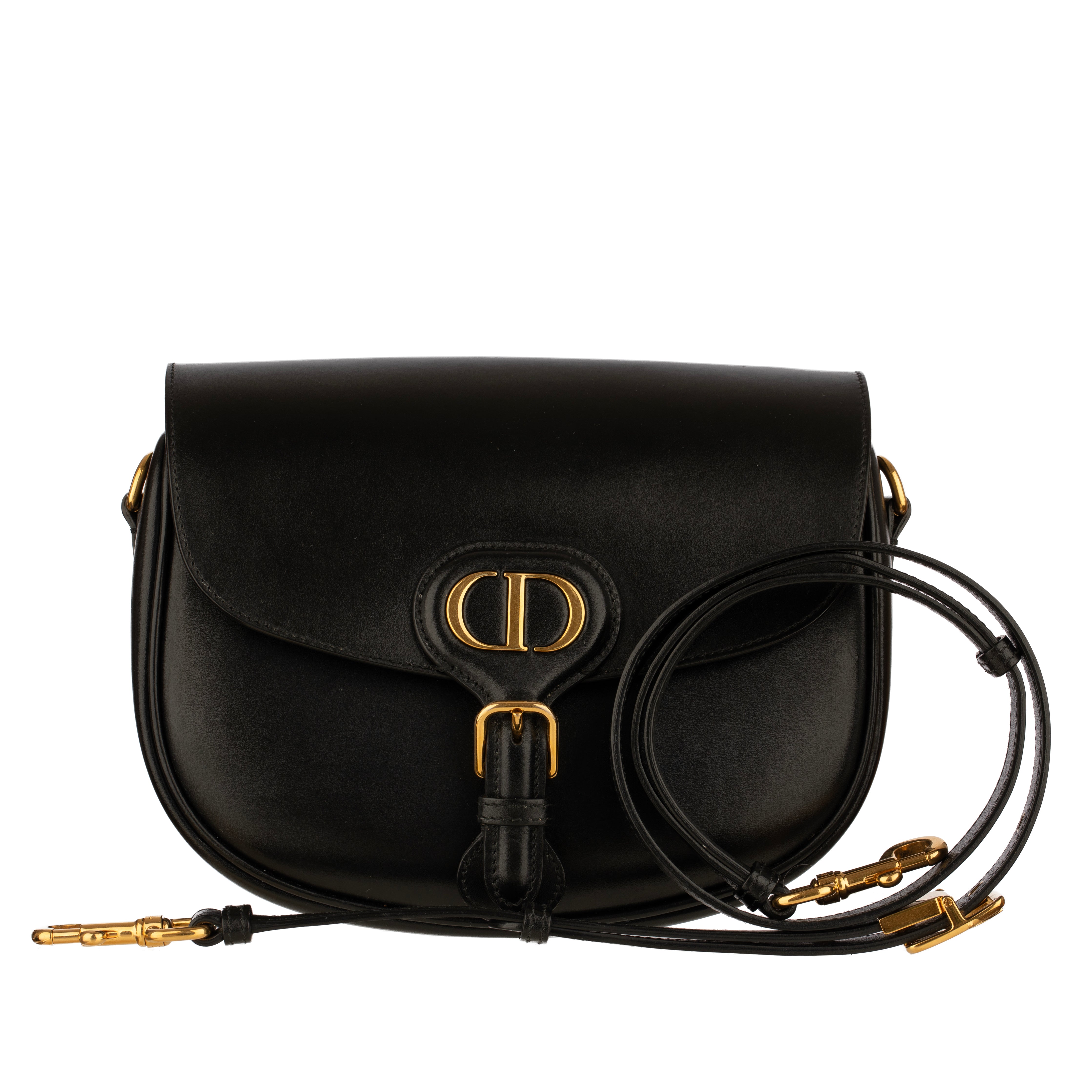 Christian Dior Medium Bobby Bag Black Leather Gold Tone Hardware