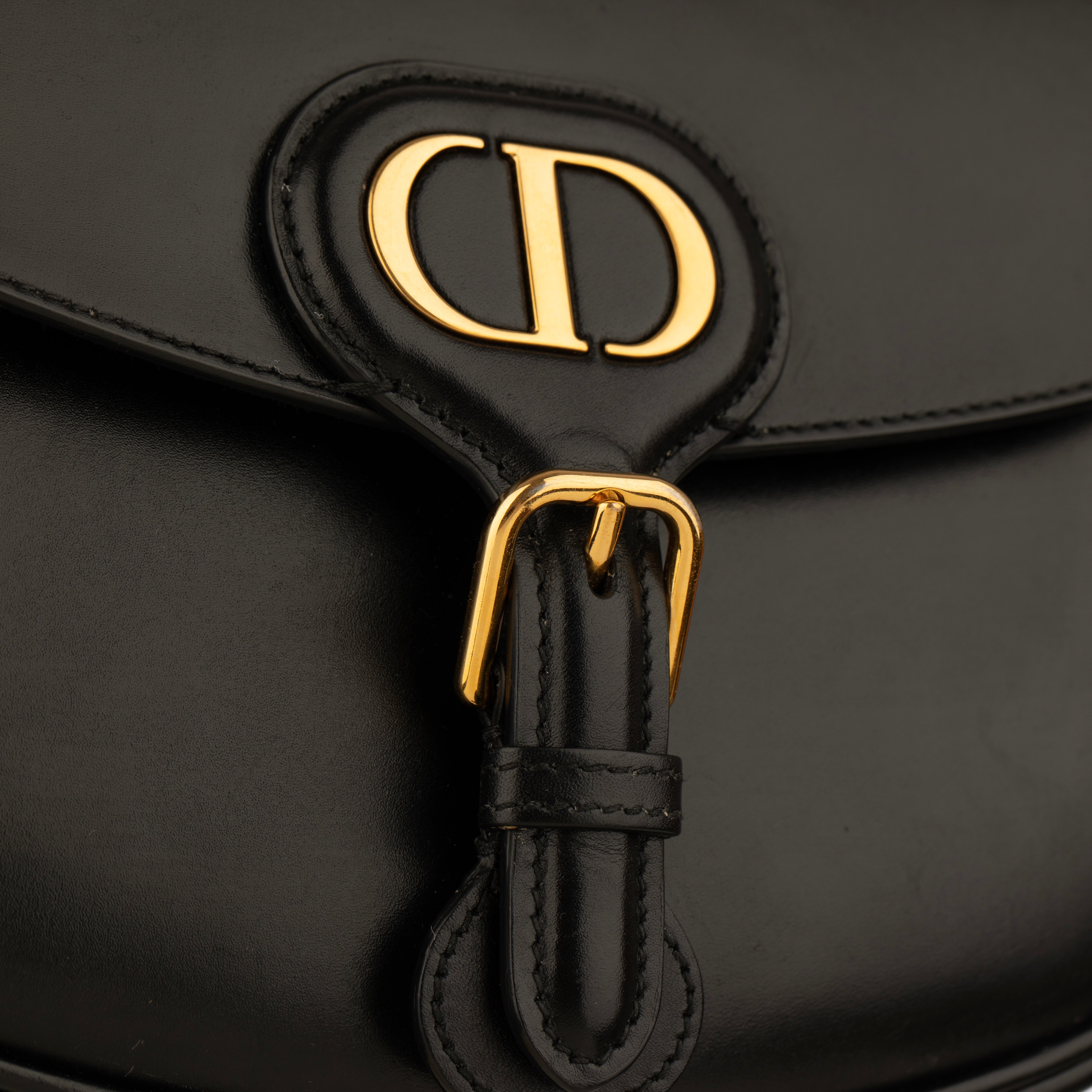 Christian Dior Medium Bobby Bag Black Leather Gold Tone Hardware