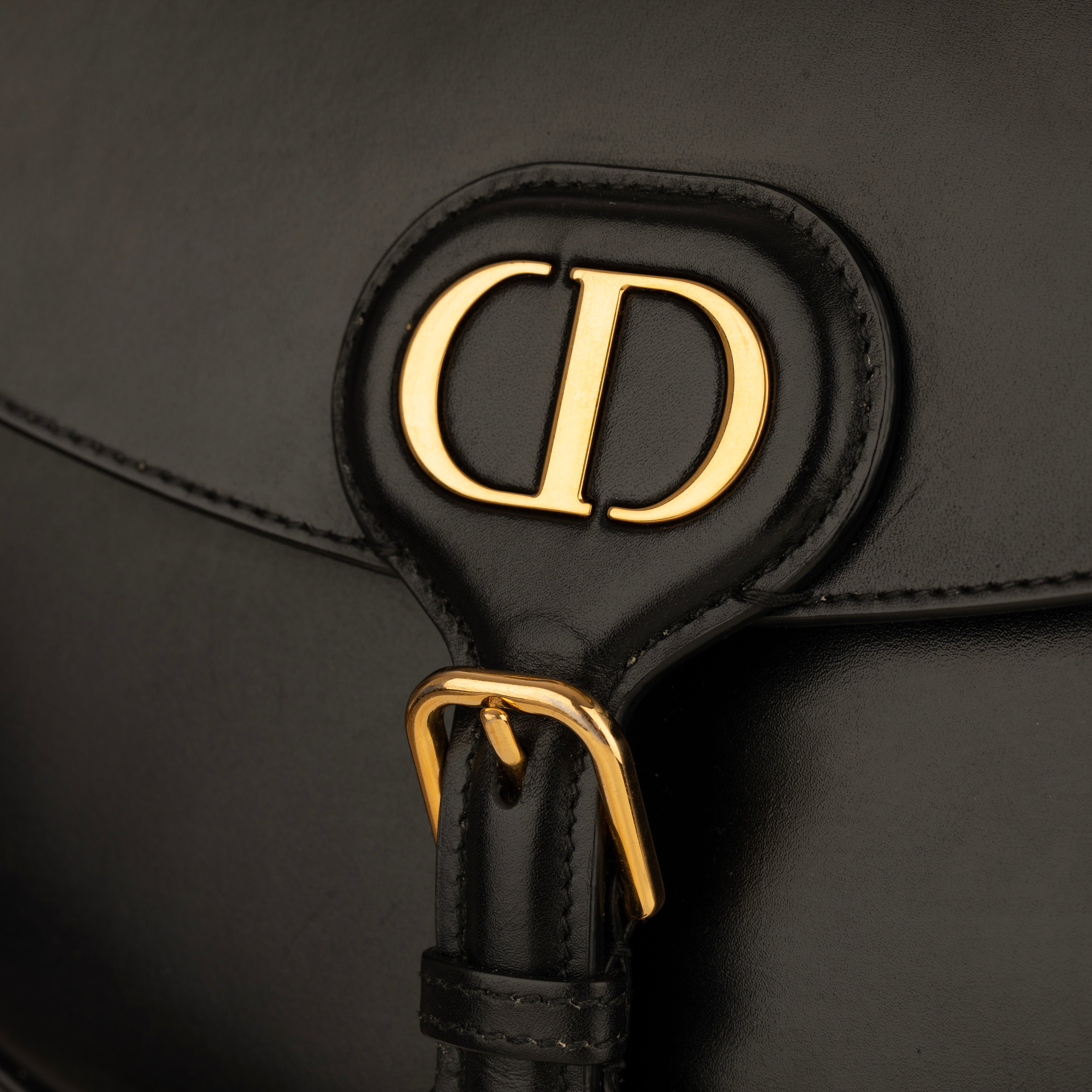 Christian Dior Medium Bobby Bag Black Leather Gold Tone Hardware