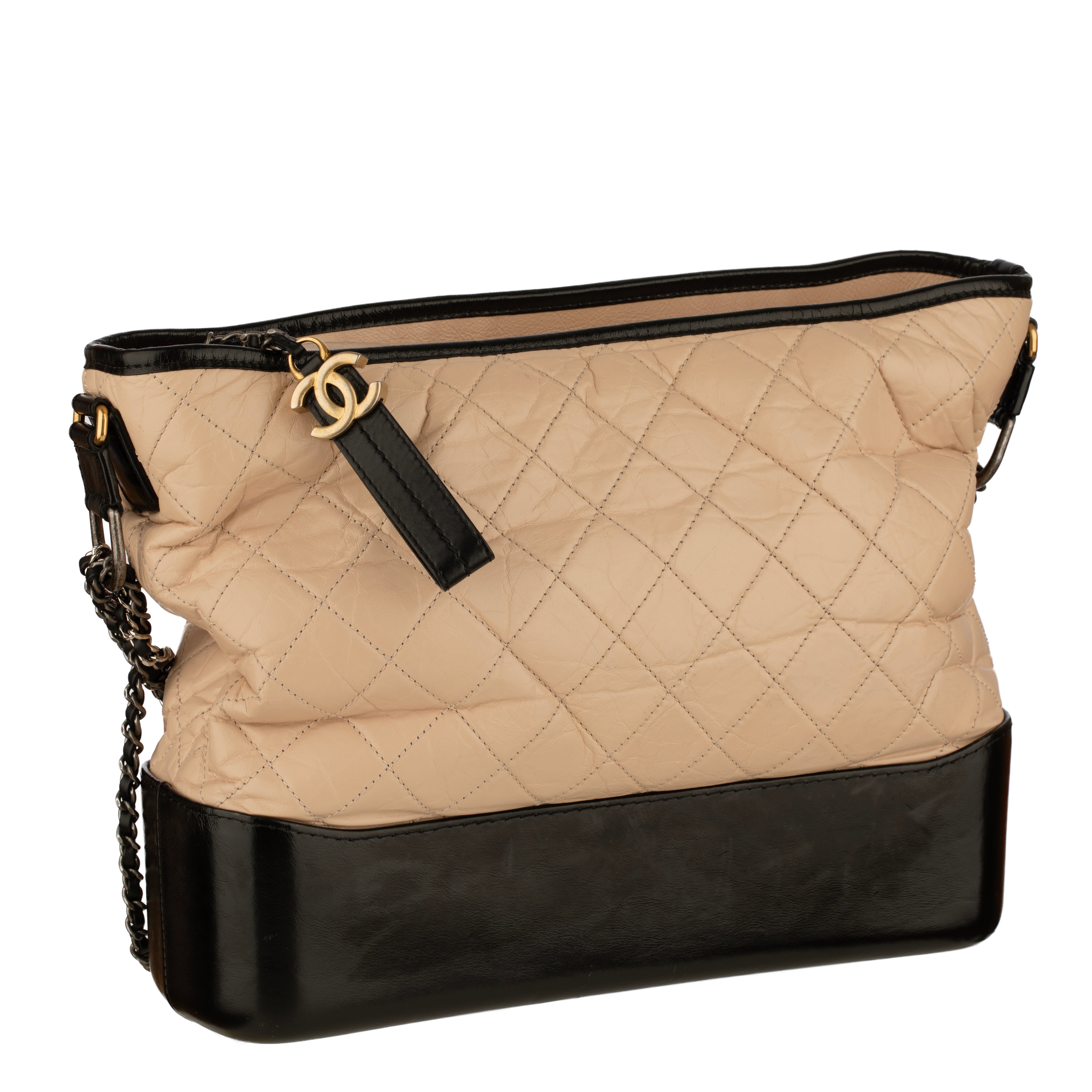 Chanel Gabrielle Large Hobo Bag in Black and Beige Quilted Leather