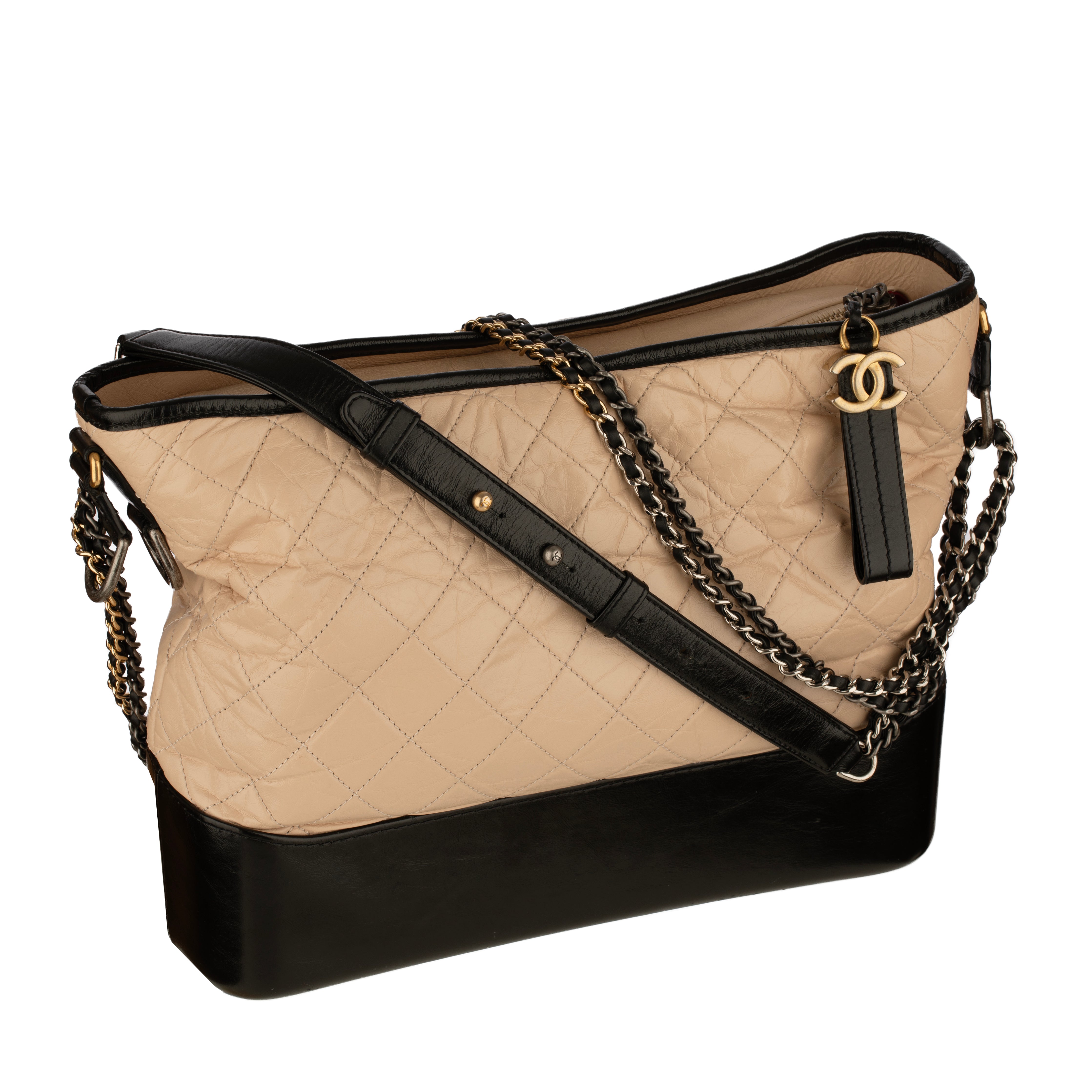 Chanel Gabrielle Large Hobo Bag in Black and Beige Quilted Leather