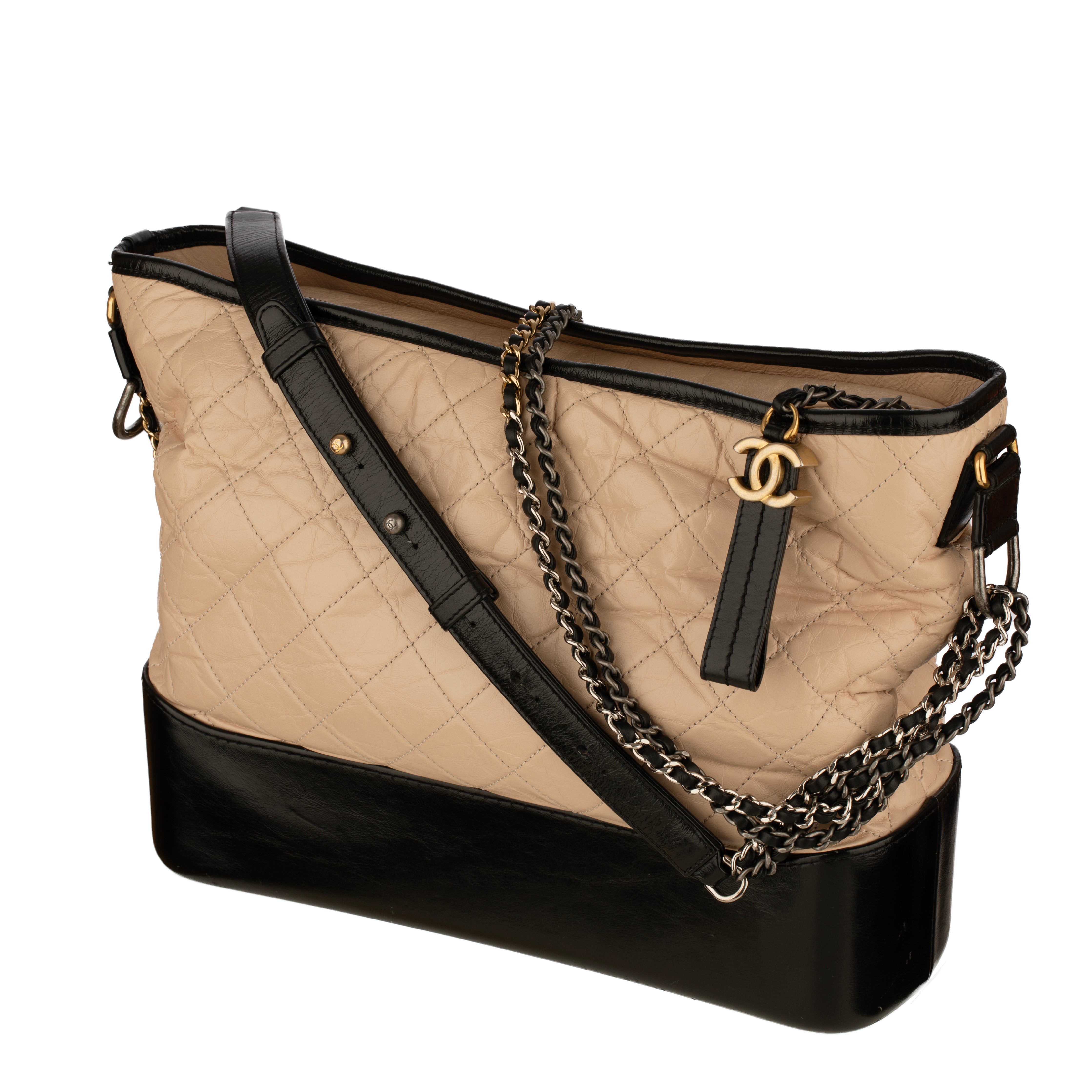 Chanel Gabrielle Large Hobo Bag in Black and Beige Quilted Leather