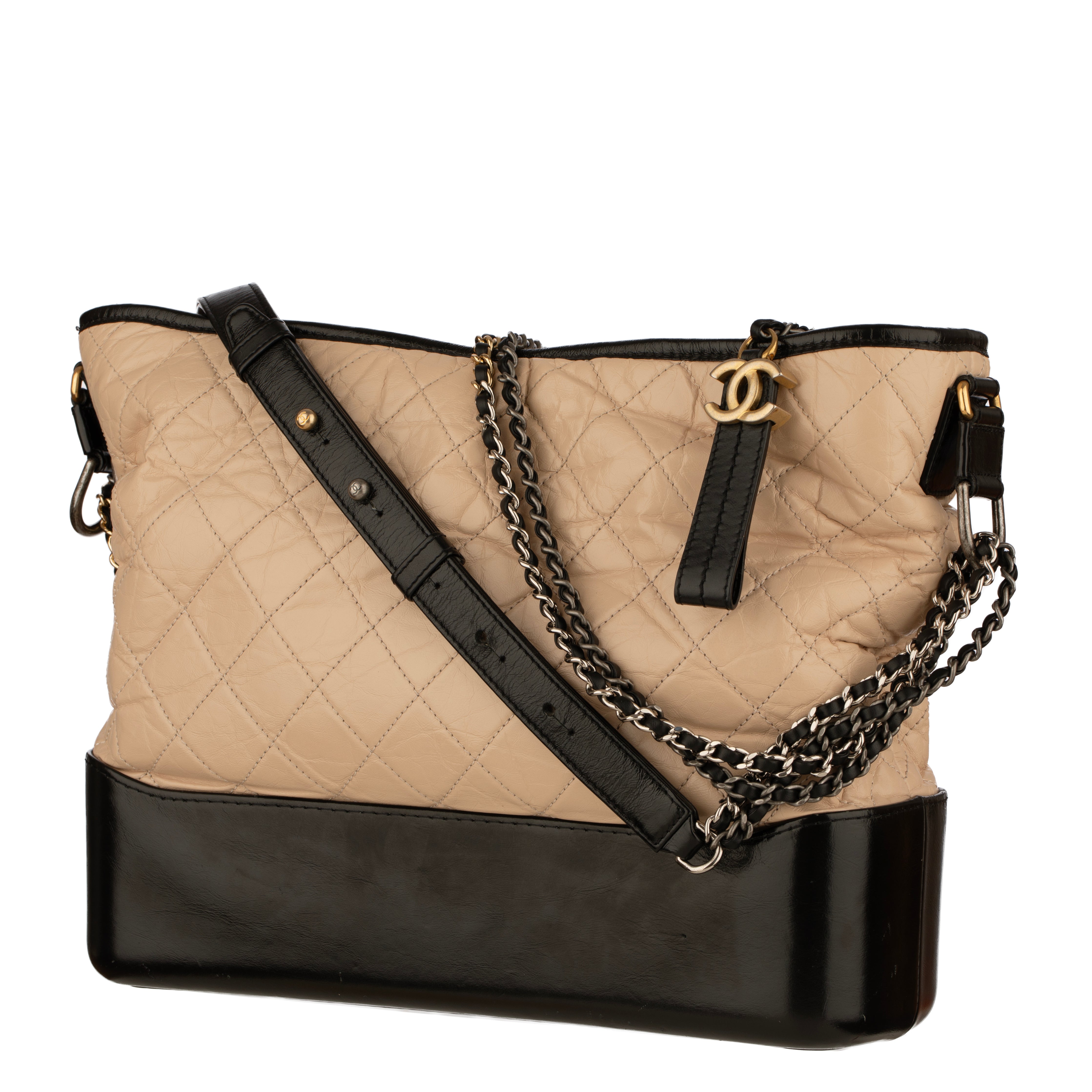 Chanel Gabrielle Large Hobo Bag in Black and Beige Quilted Leather
