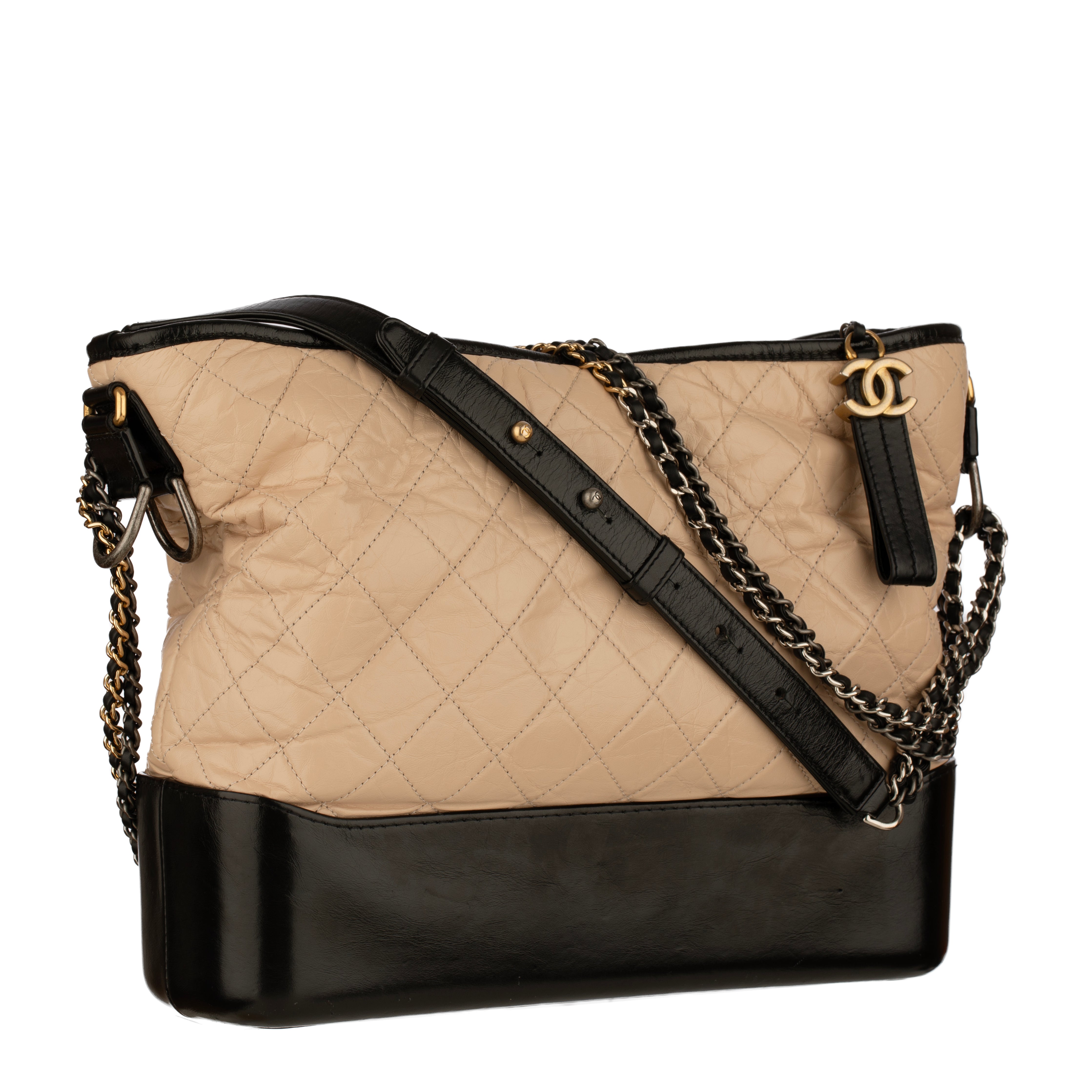 Chanel Gabrielle Large Hobo Bag in Black and Beige Quilted Leather