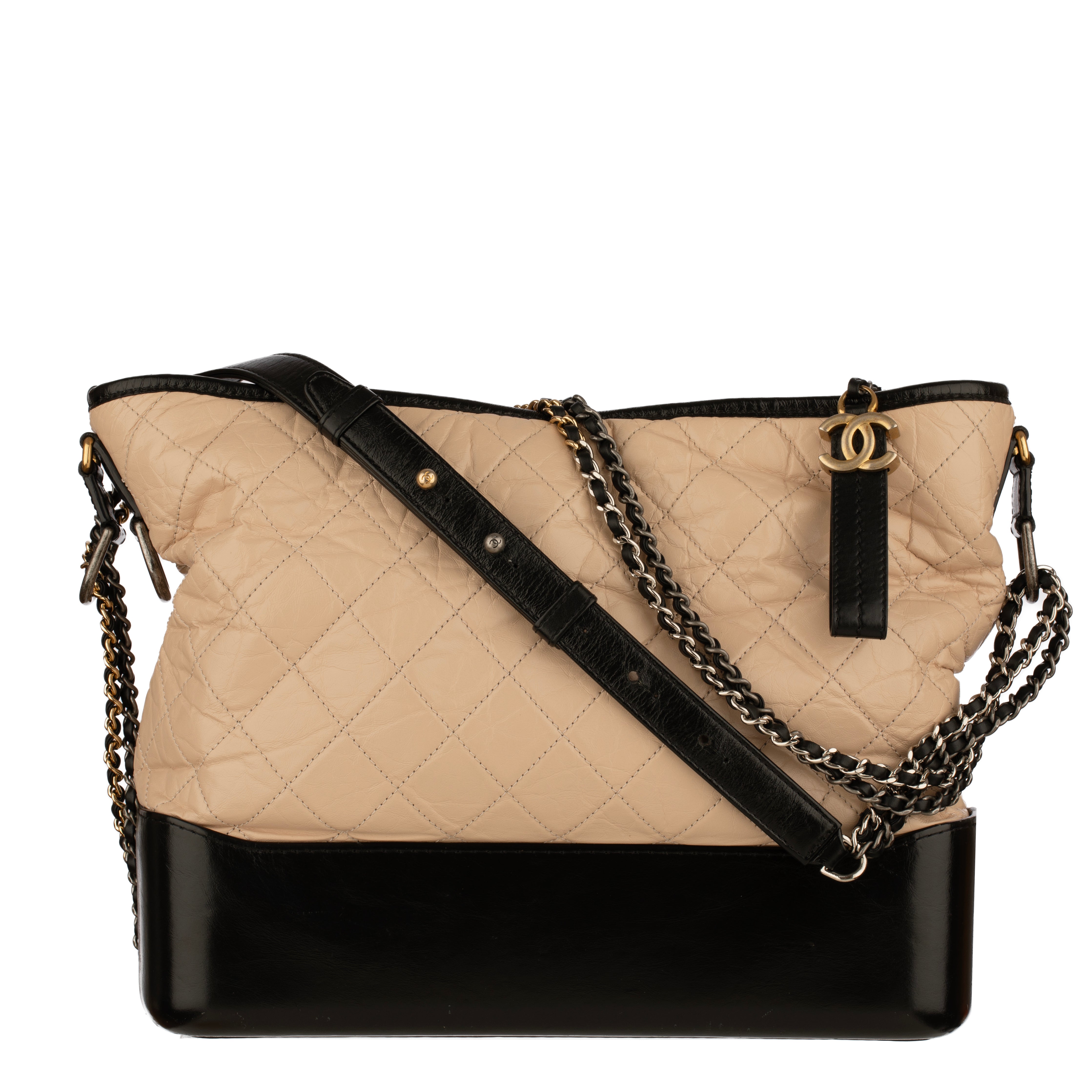Chanel Gabrielle Large Hobo Bag in Black and Beige Quilted Leather