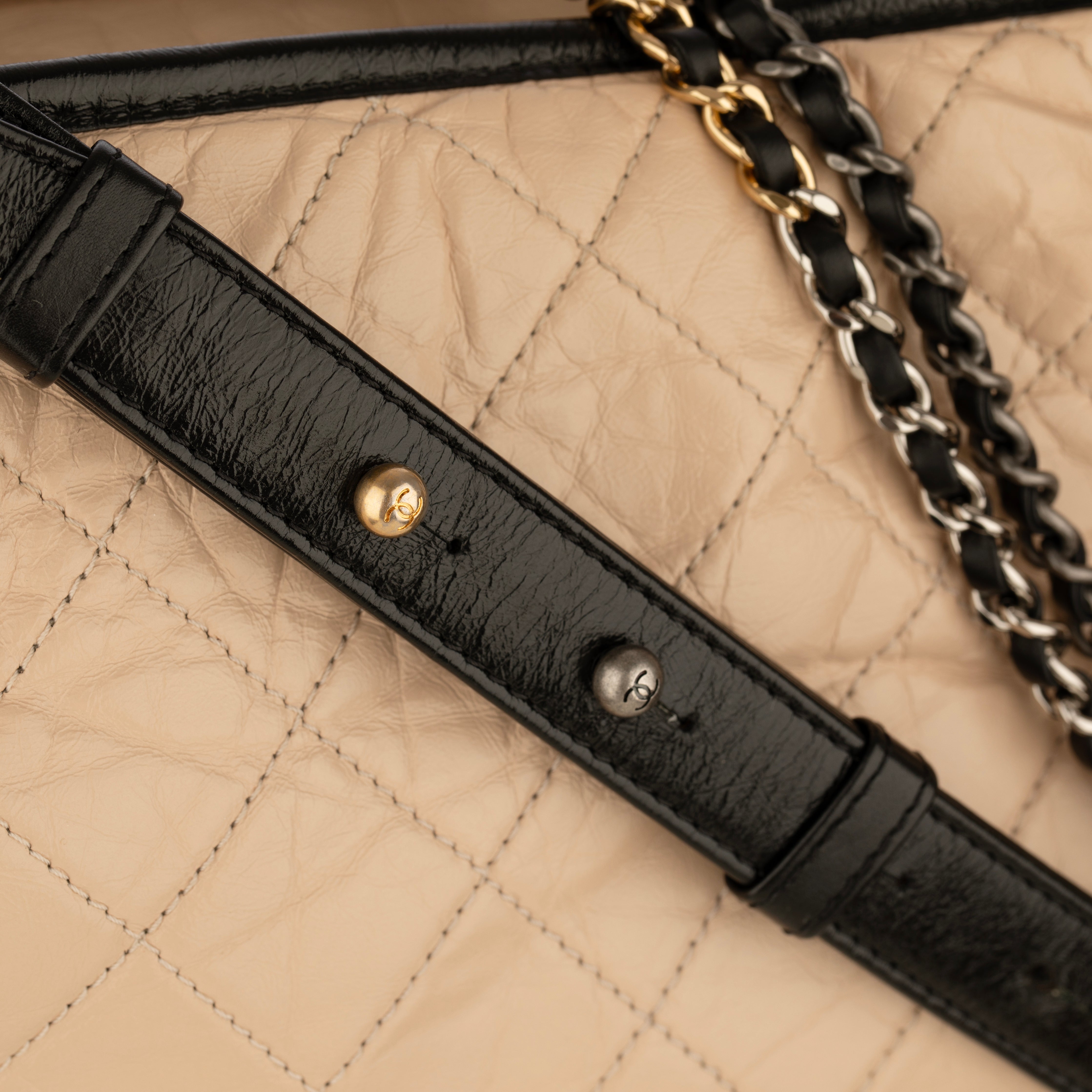 Chanel Gabrielle Large Hobo Bag in Black and Beige Quilted Leather