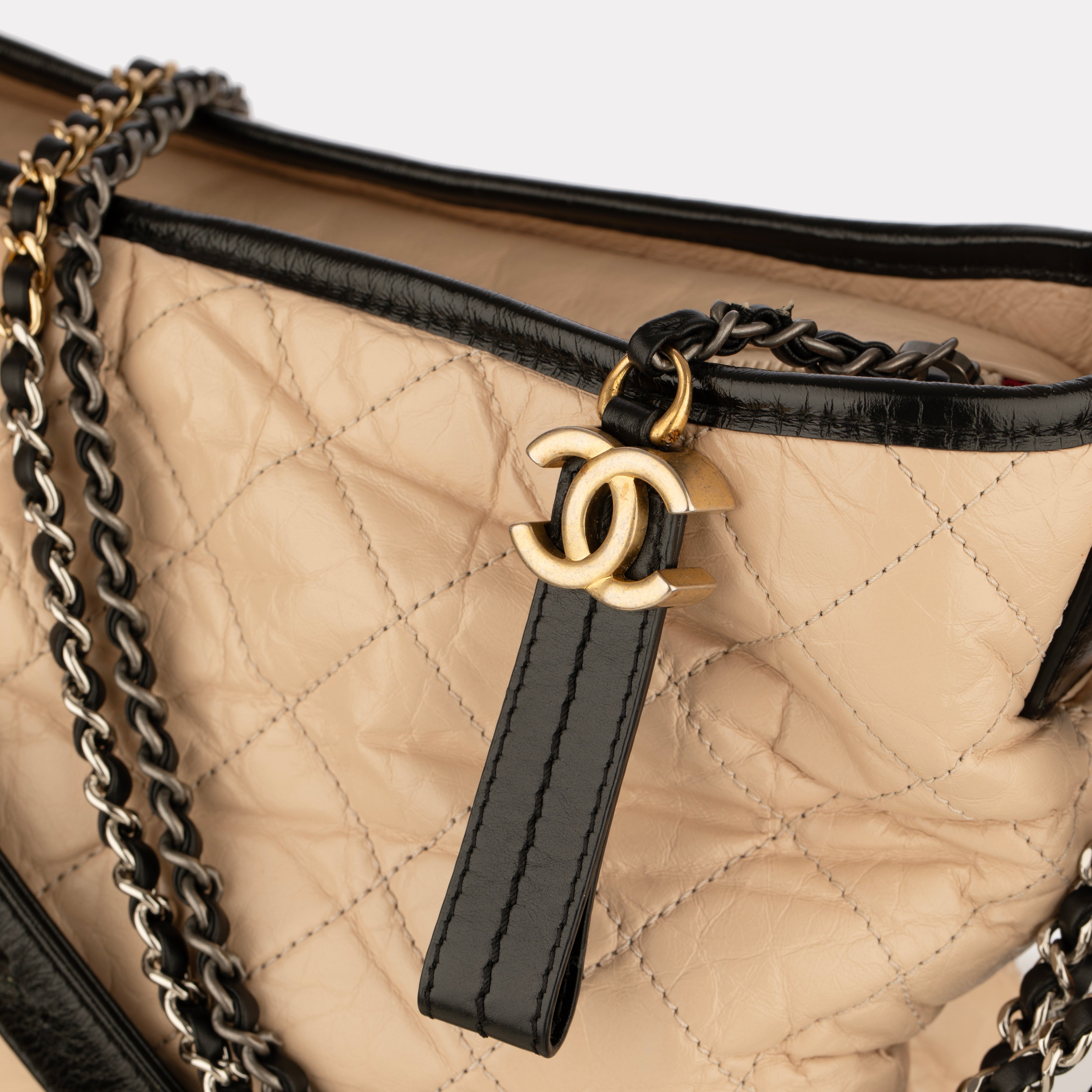 Chanel Gabrielle Large Hobo Bag in Black and Beige Quilted Leather