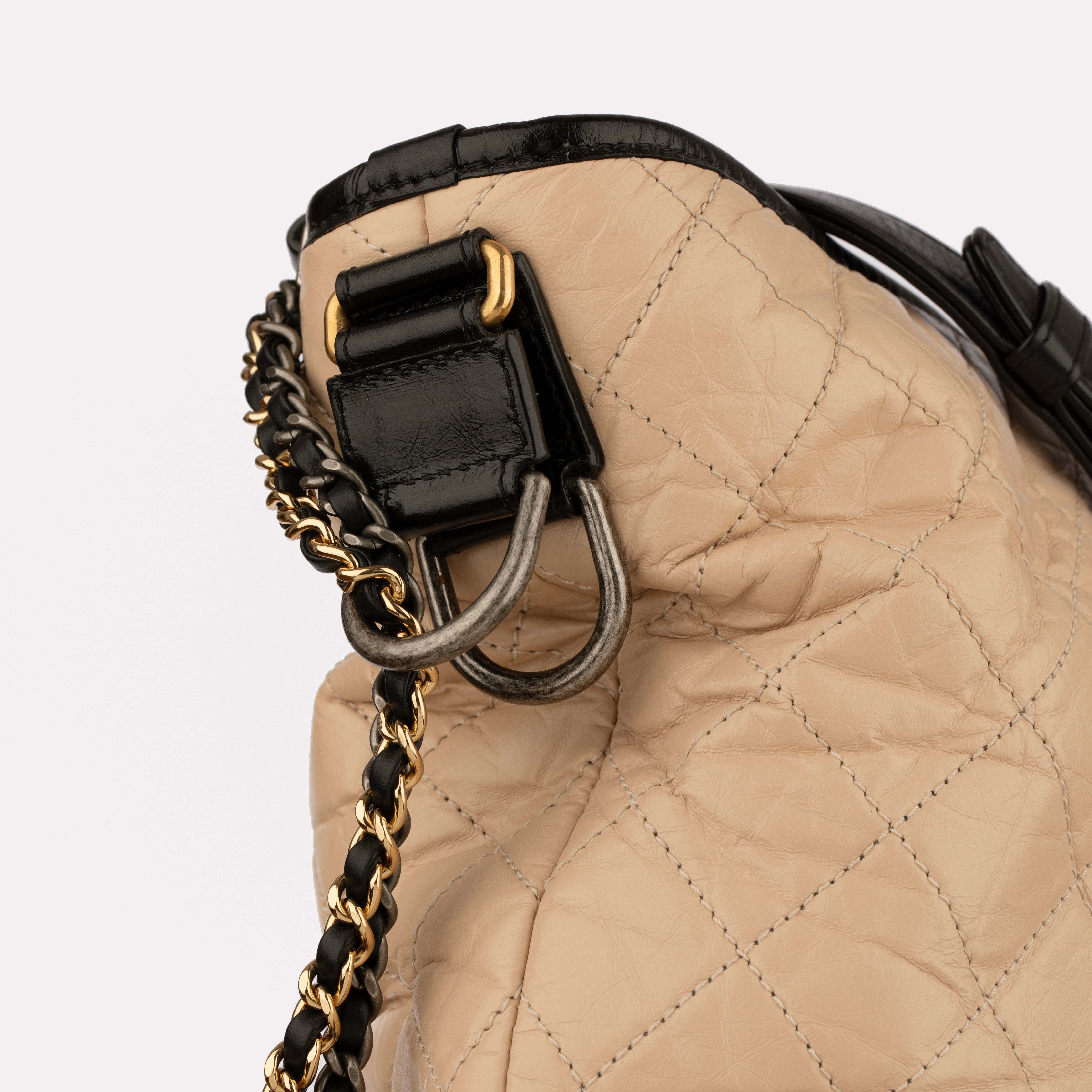 Chanel Gabrielle Large Hobo Bag in Black and Beige Quilted Leather