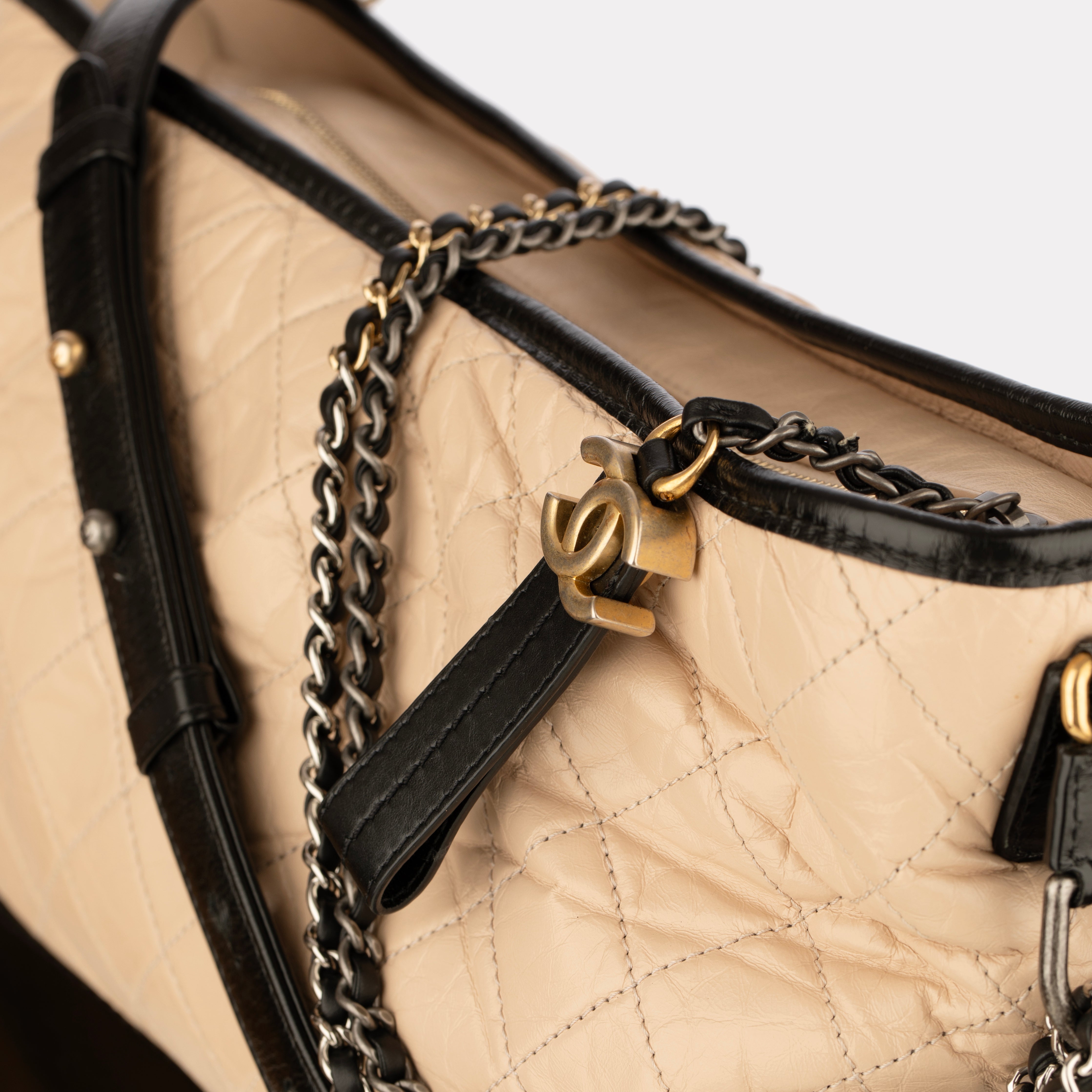 Chanel Gabrielle Large Hobo Bag in Black and Beige Quilted Leather