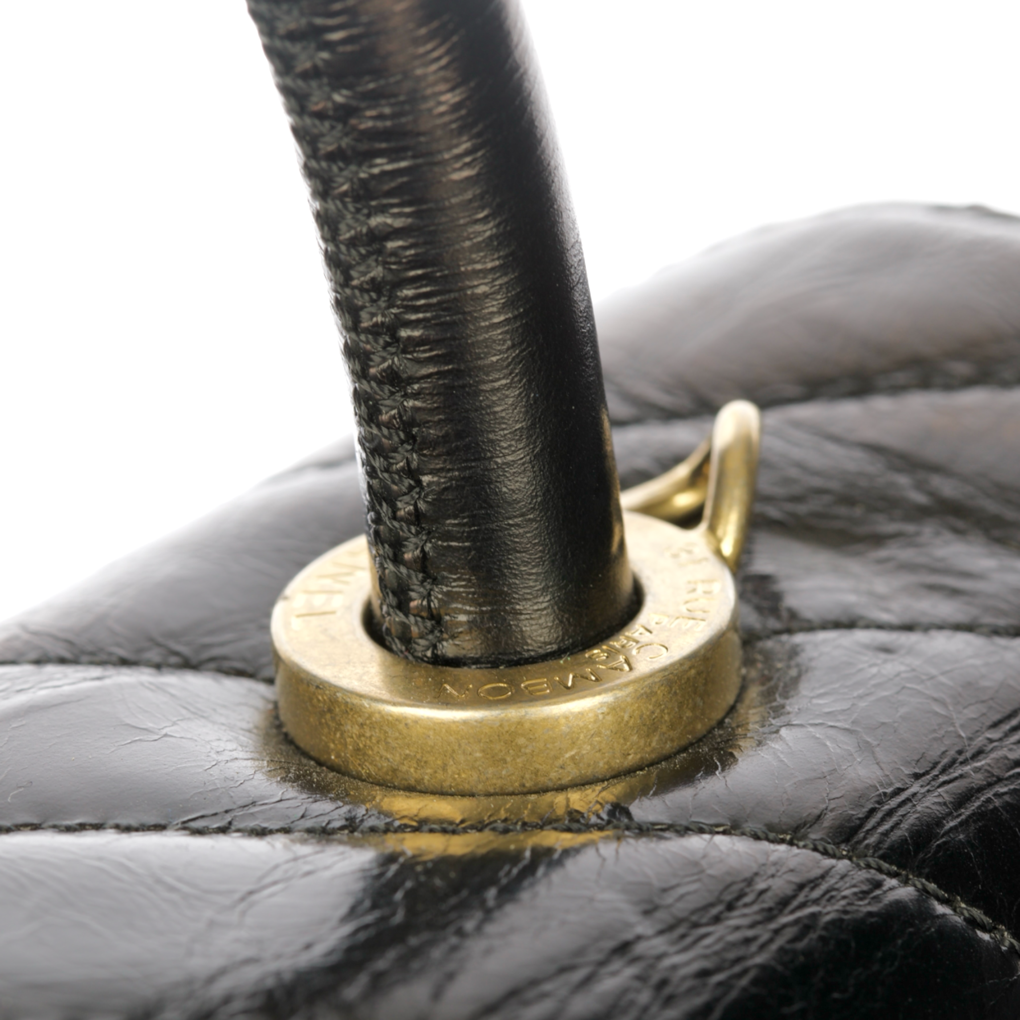 Chanel Coco Top Handle Black Chevron Lambskin Leather