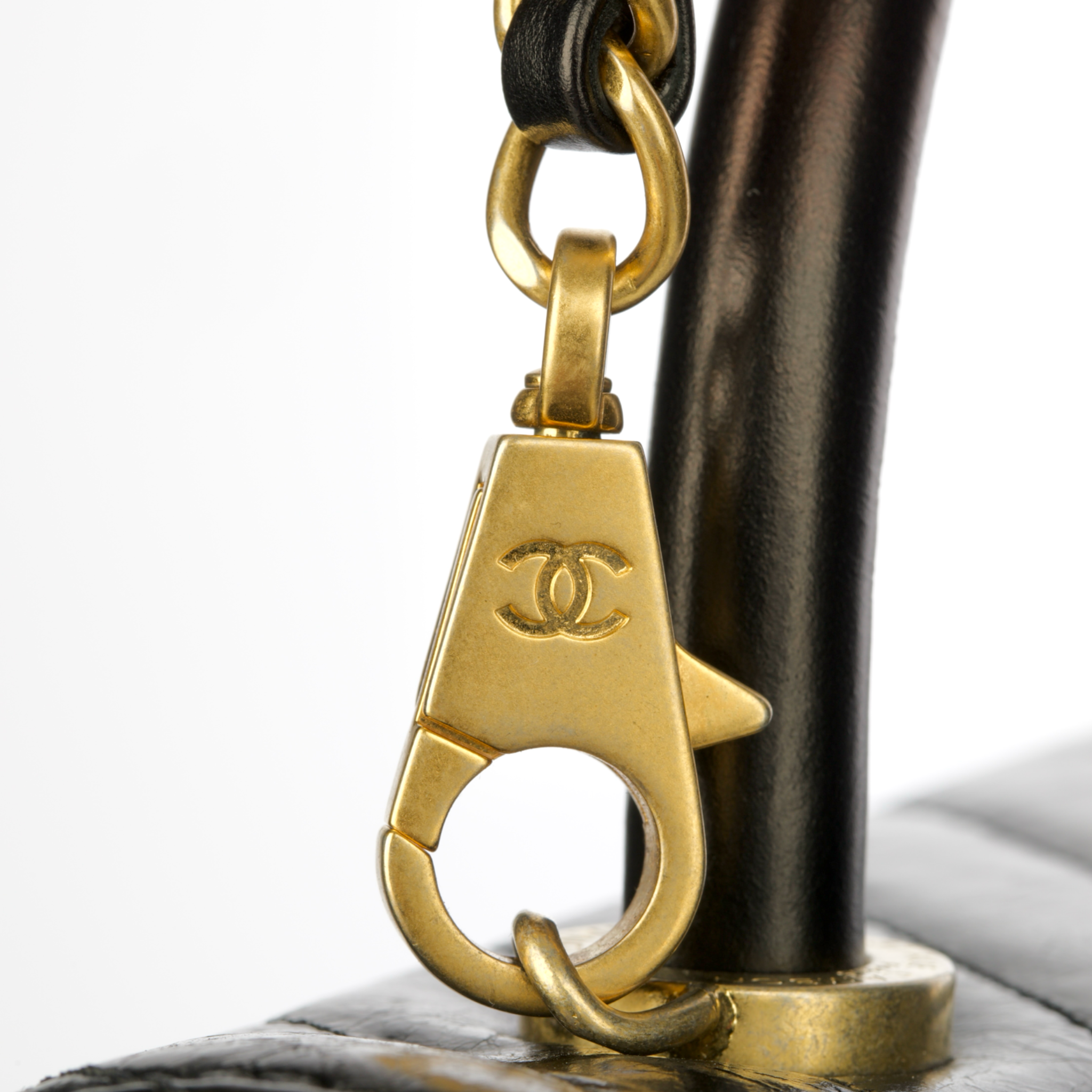 Chanel Coco Top Handle Black Chevron Lambskin Leather