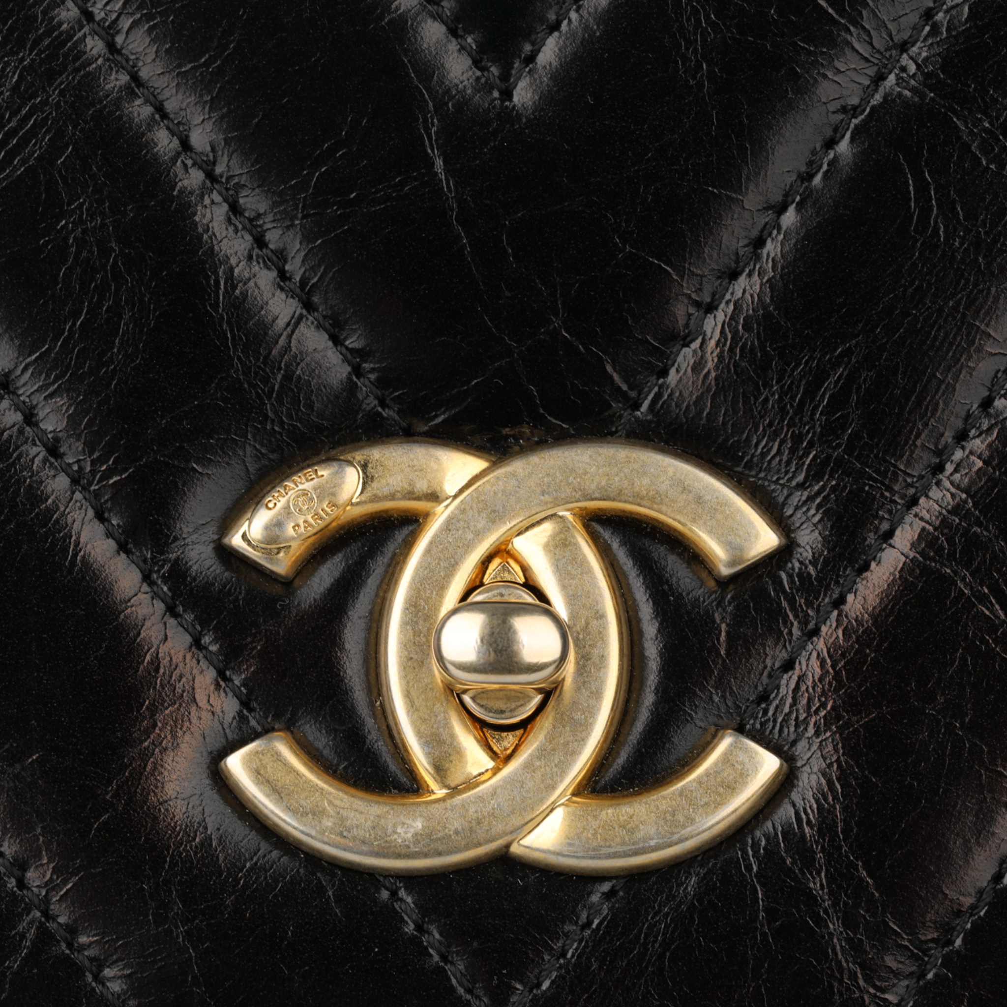 Chanel Coco Top Handle Black Chevron Lambskin Leather