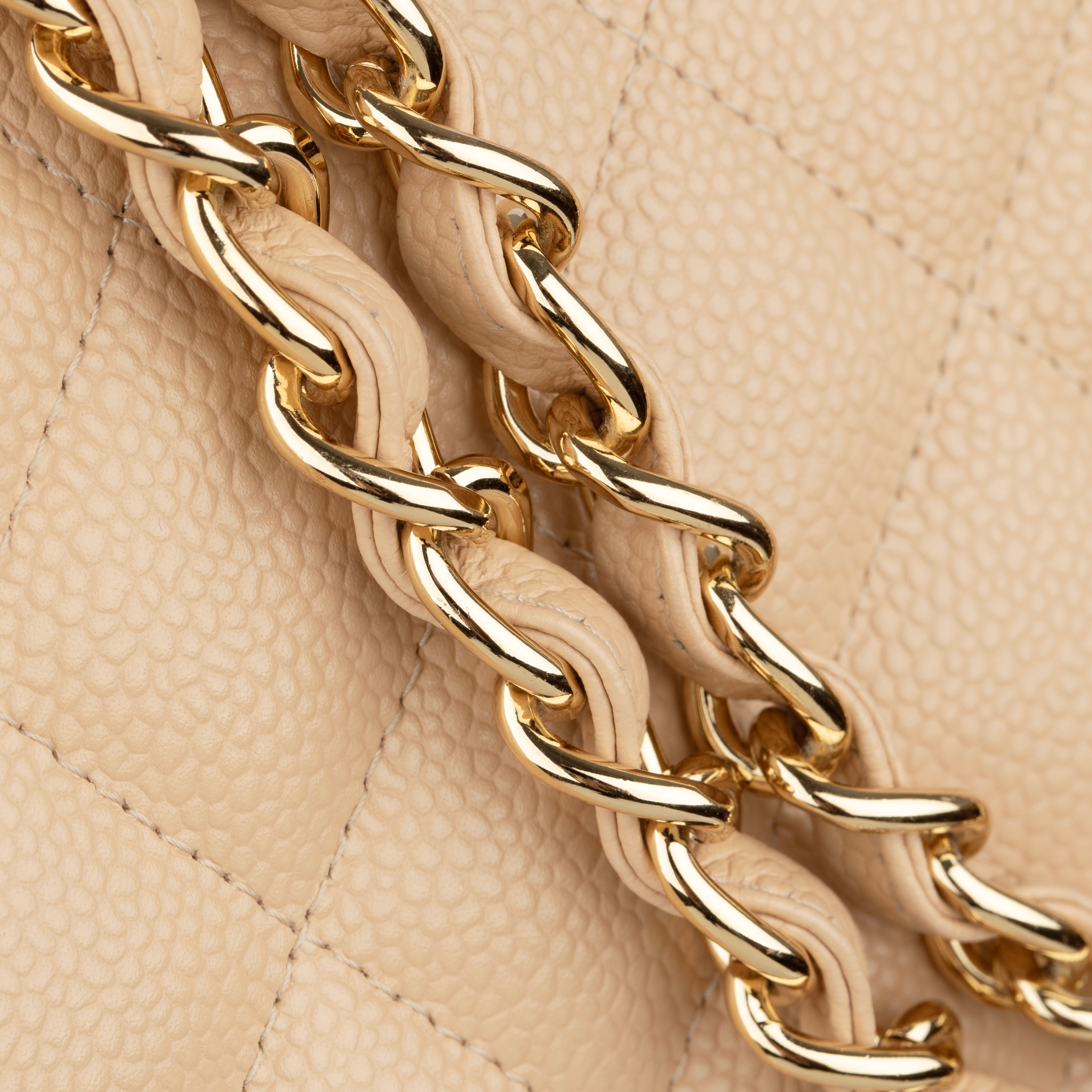 Chanel Classic Jumbo Double Flap Beige Quilted Caviar Leather Gold-Tone Hardware