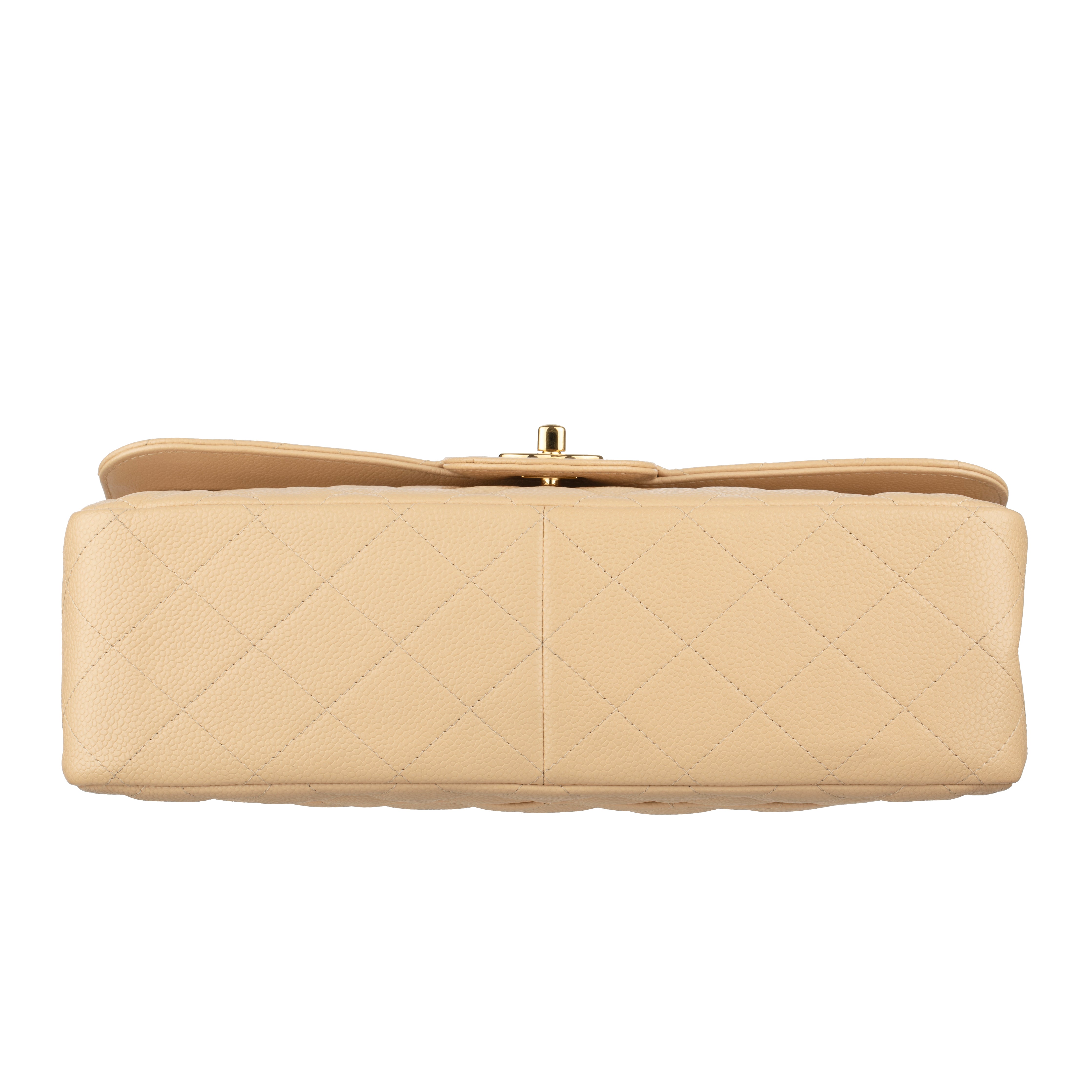 Chanel Classic Jumbo Double Flap Beige Quilted Caviar Leather Gold-Tone Hardware