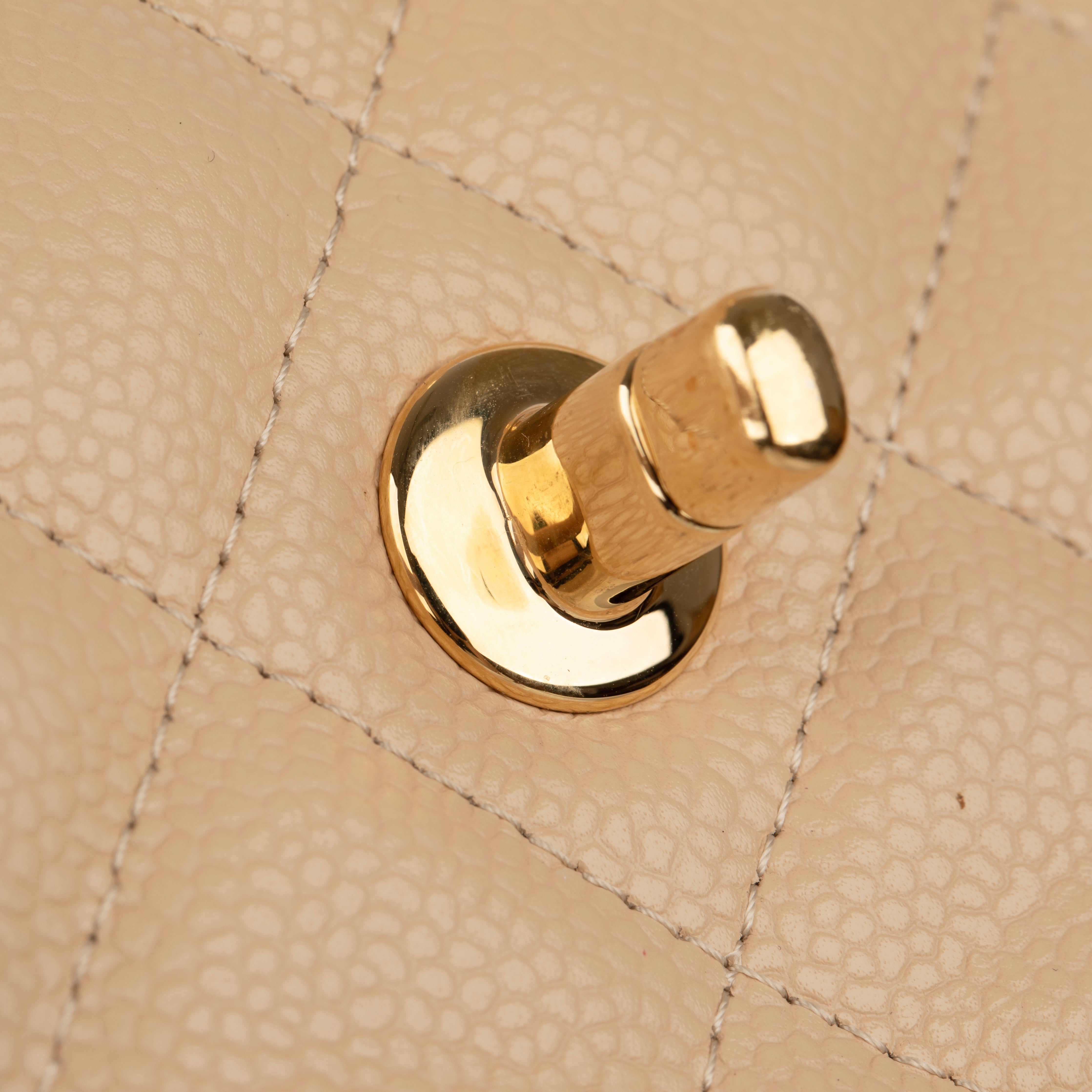 Chanel Classic Jumbo Double Flap Beige Quilted Caviar Leather Gold-Tone Hardware