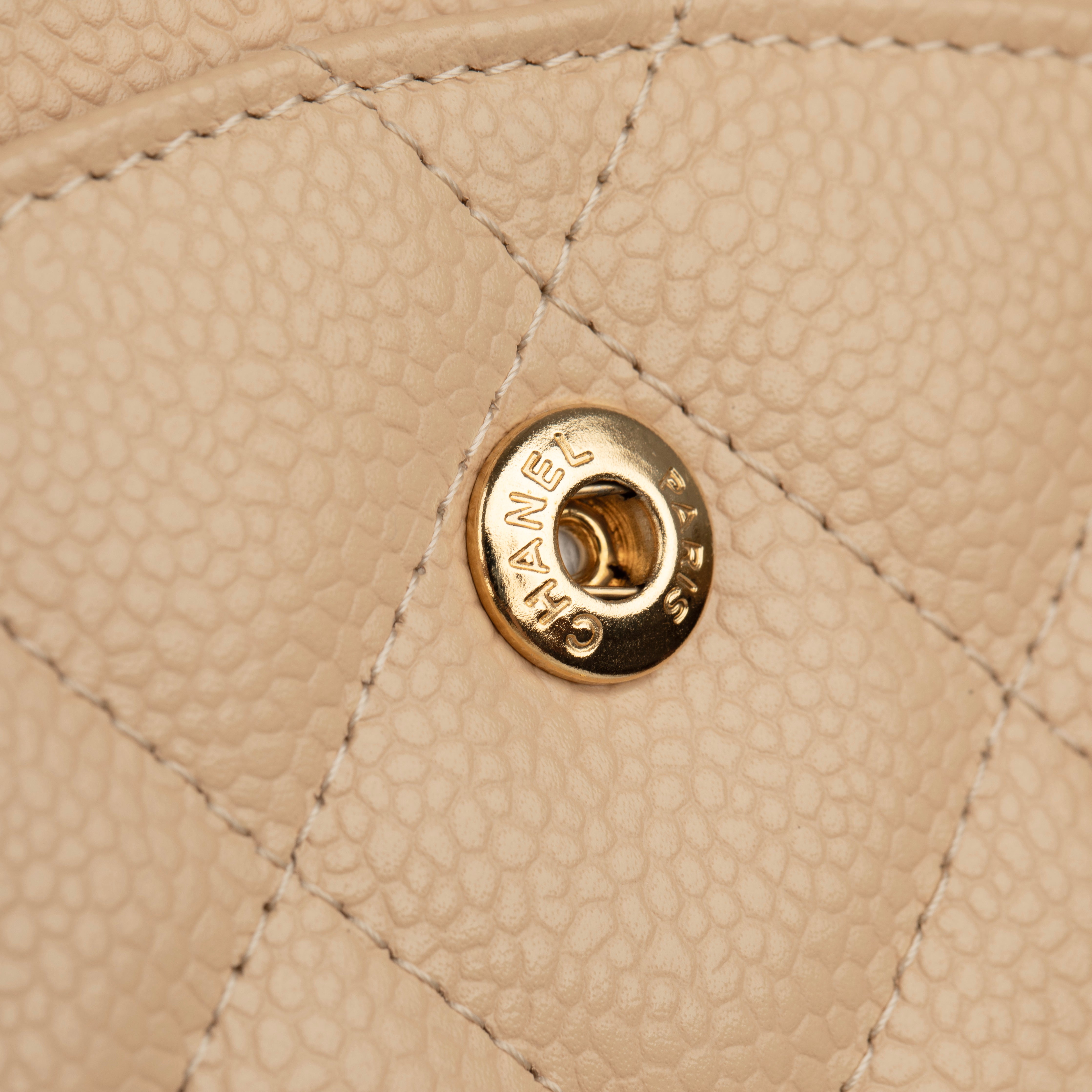 Chanel Classic Jumbo Double Flap Beige Quilted Caviar Leather Gold-Tone Hardware