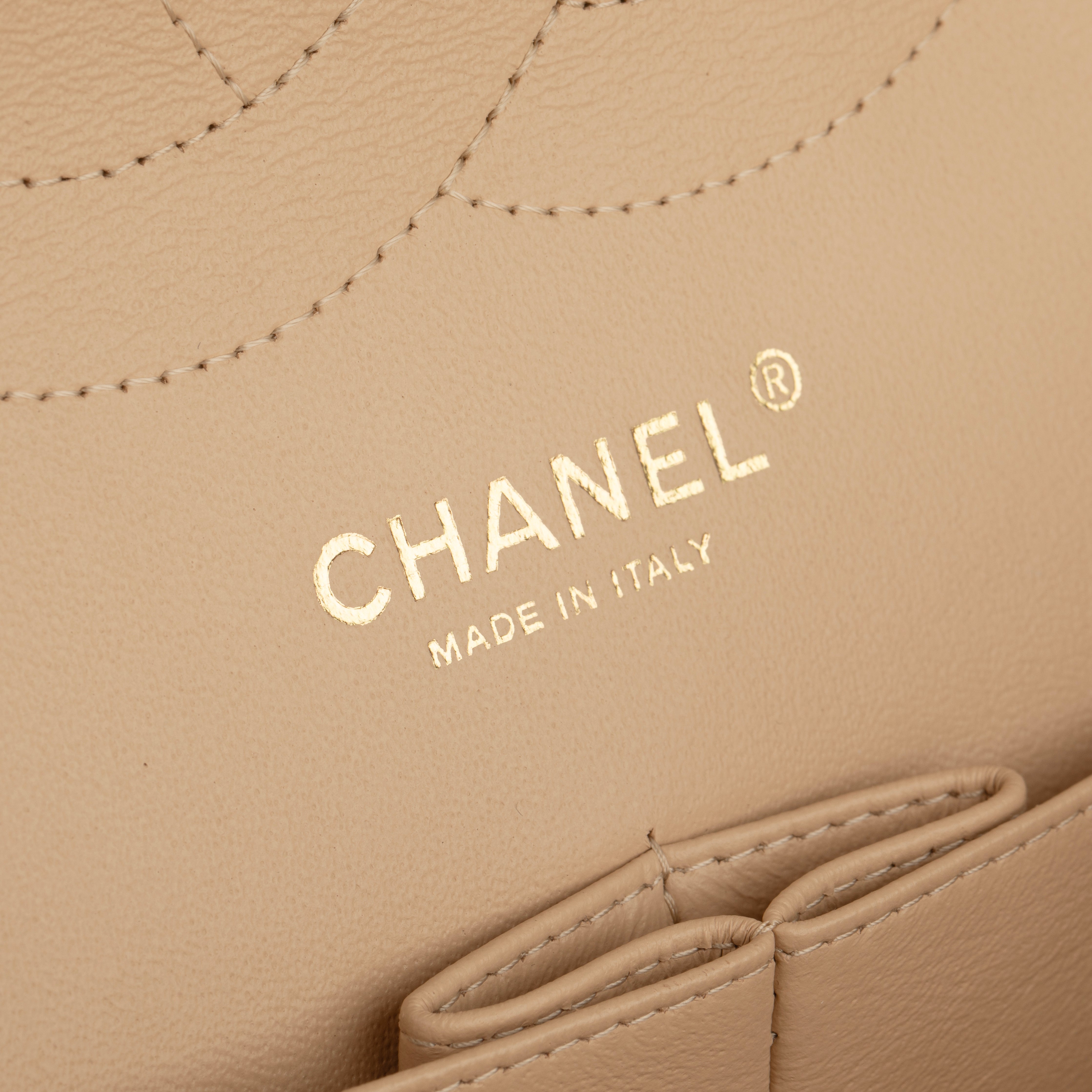 Chanel Classic Jumbo Double Flap Beige Quilted Caviar Leather Gold-Tone Hardware