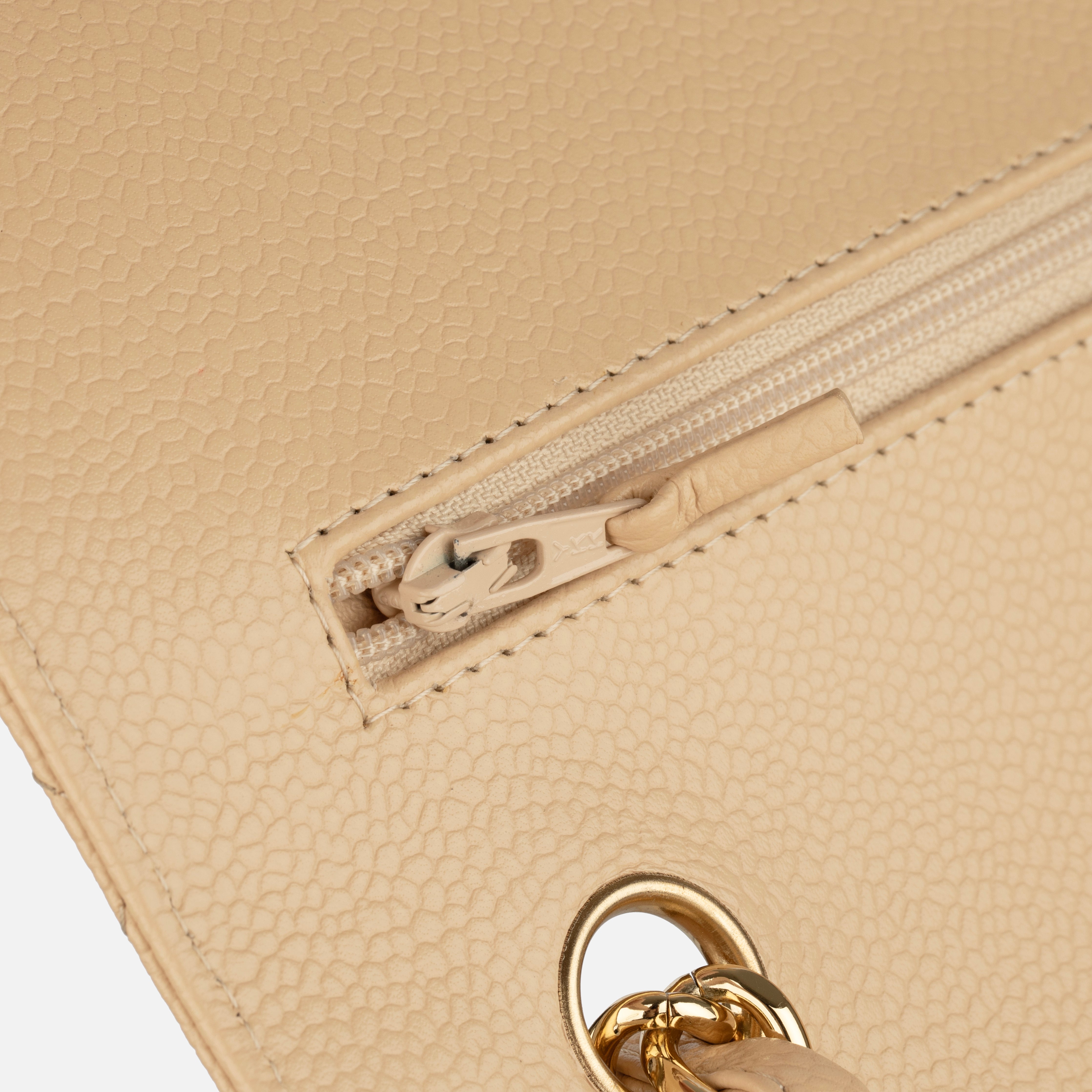 Chanel Classic Jumbo Double Flap Beige Quilted Caviar Leather Gold-Tone Hardware