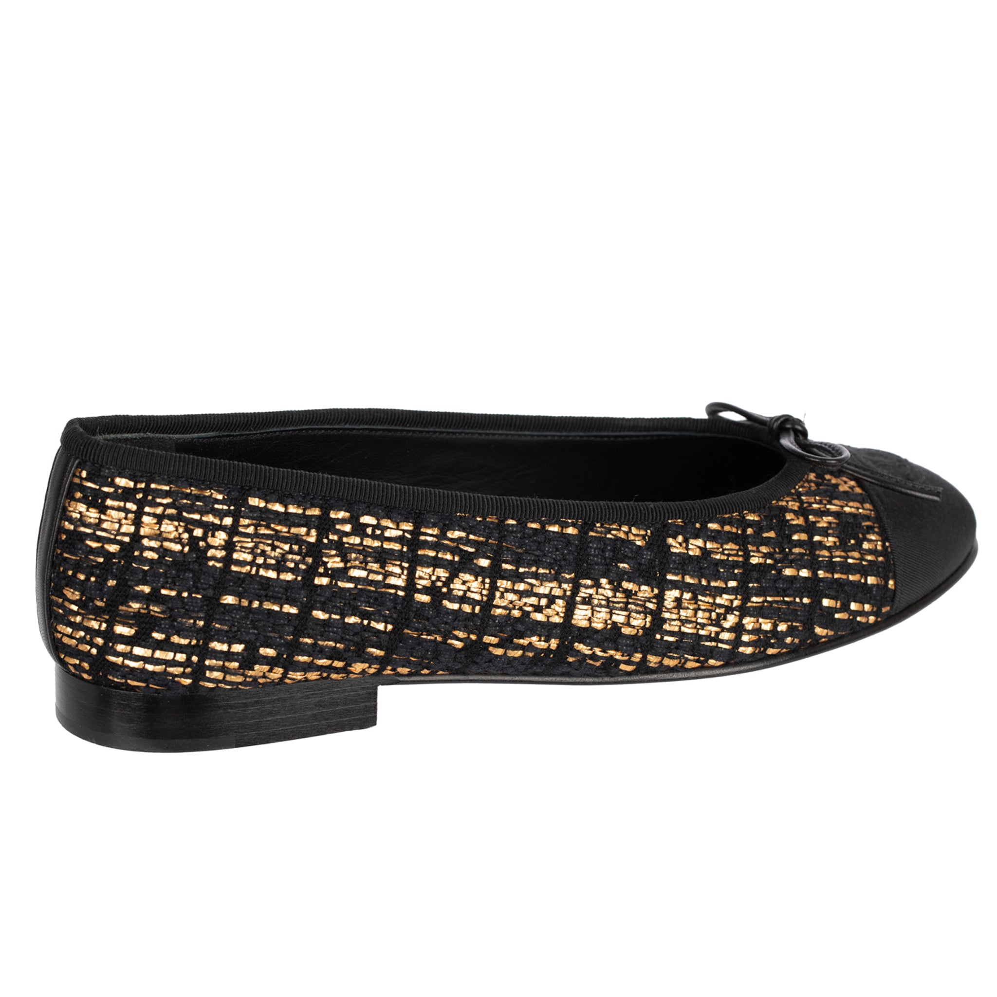 Chanel Black & Gold Tweed ballet Flats 37 FR