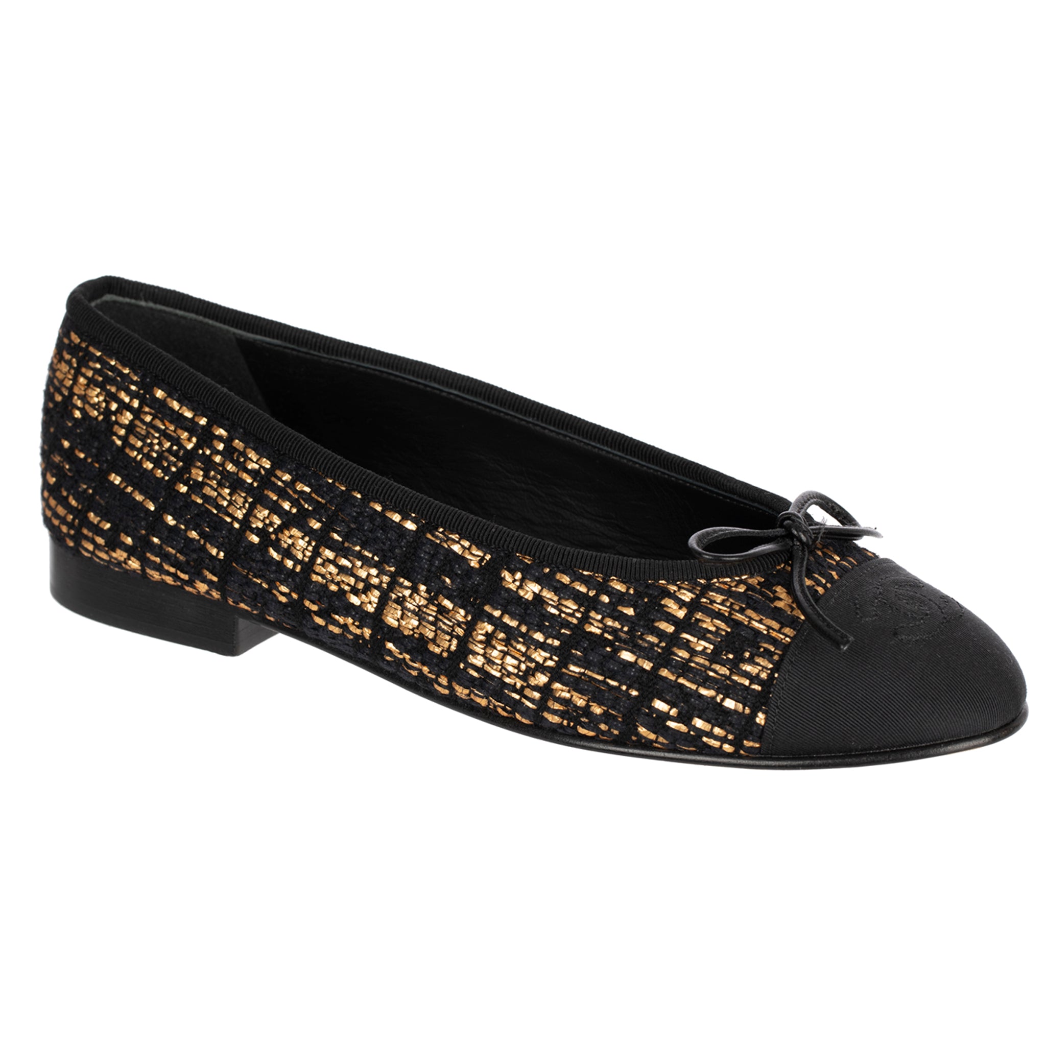 Chanel Black & Gold Tweed ballet Flats 37 FR