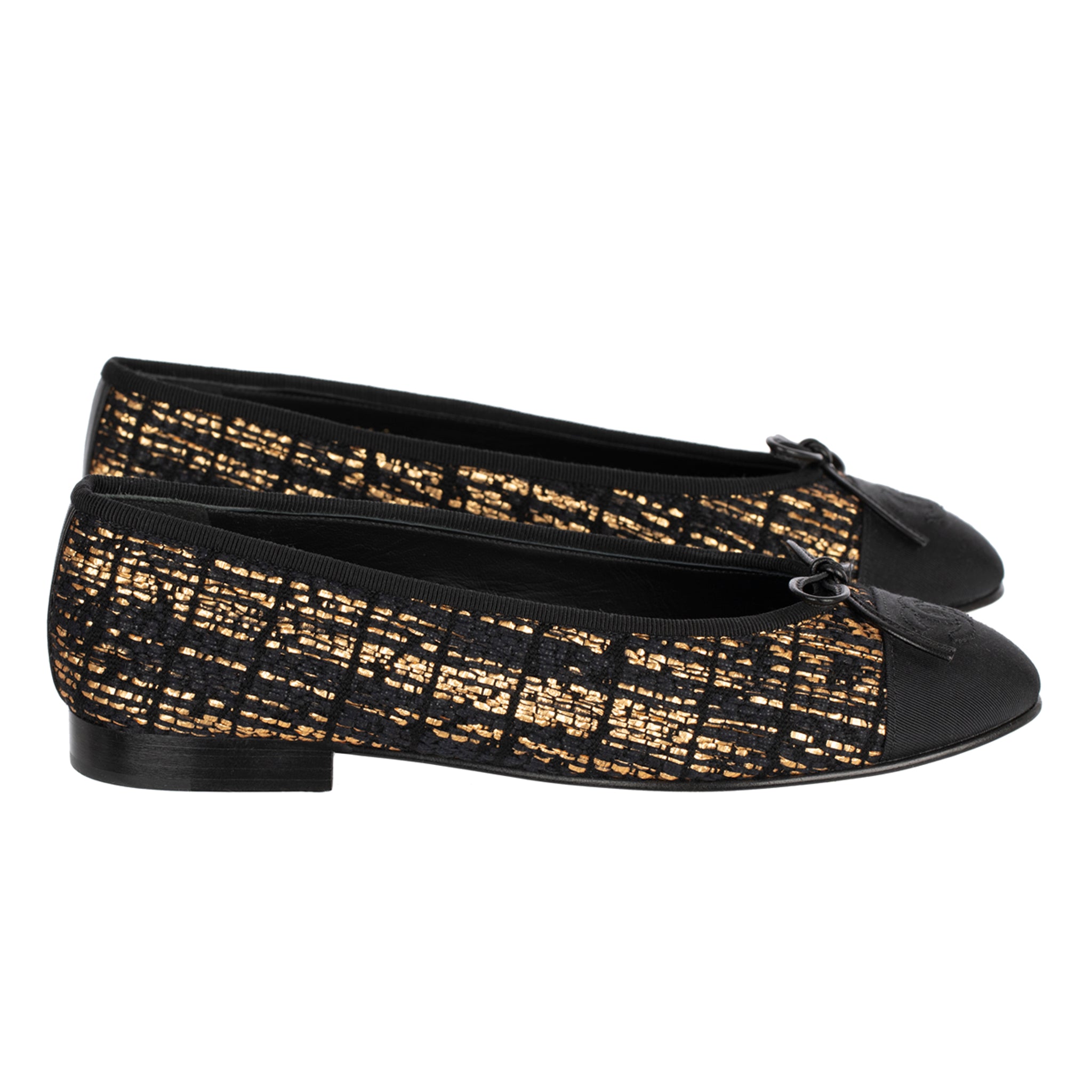 Chanel Black & Gold Tweed ballet Flats 37 FR