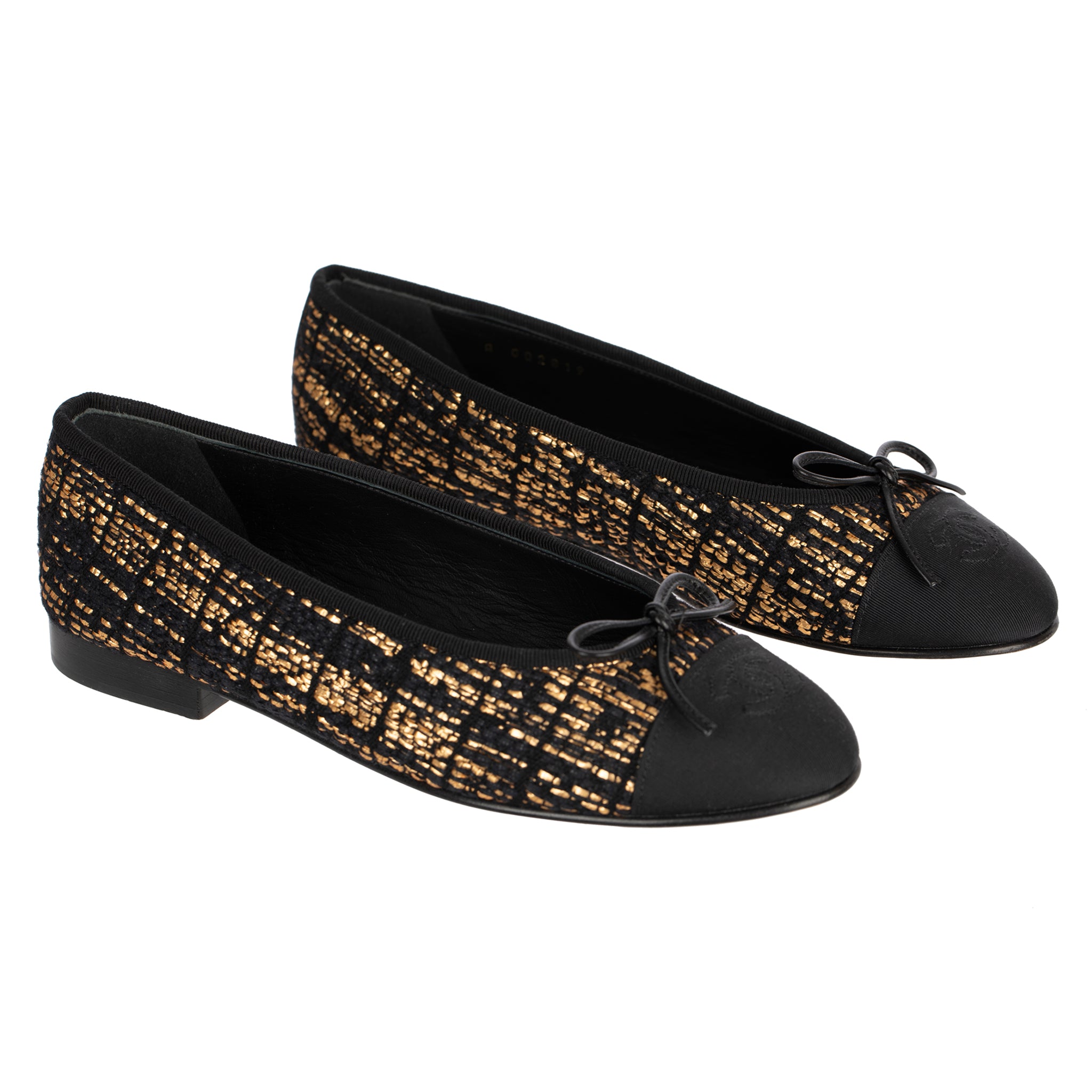 Chanel Black & Gold Tweed ballet Flats 37 FR