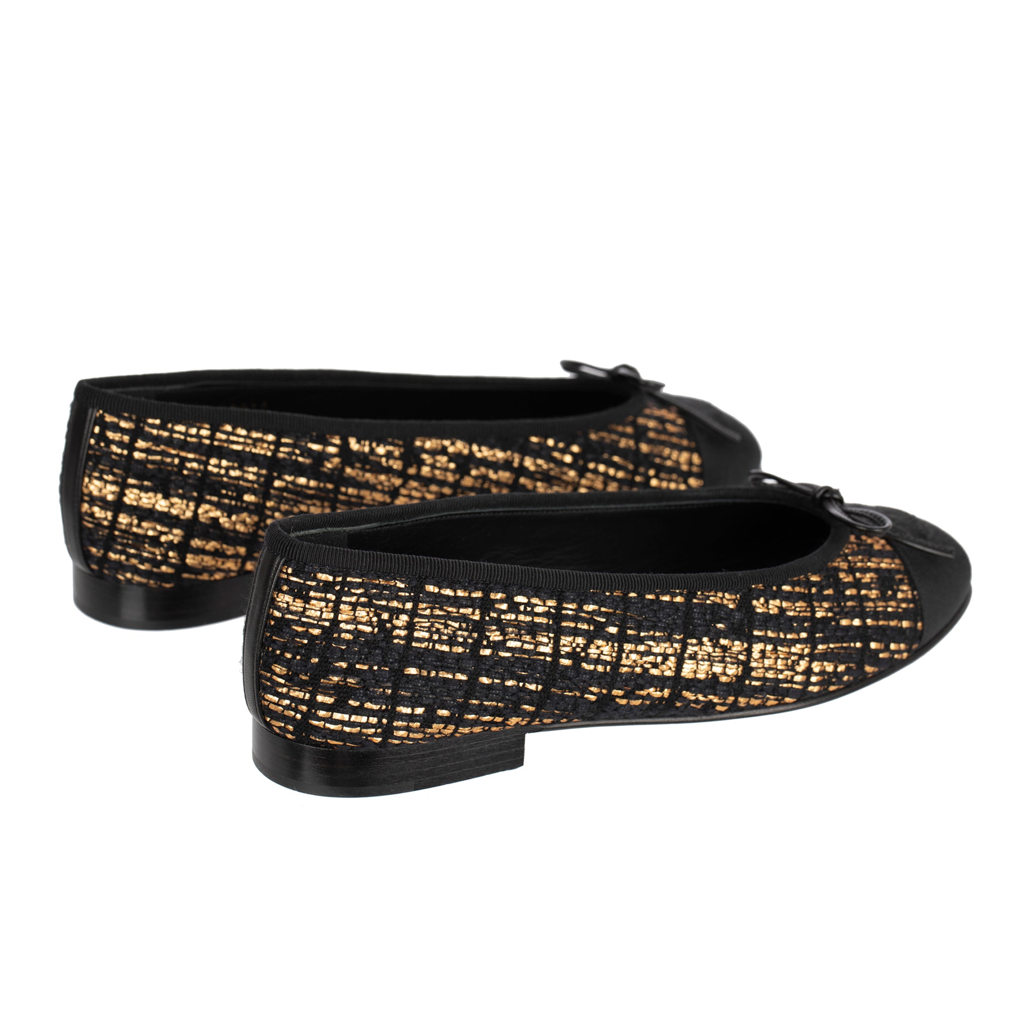 Chanel Black & Gold Tweed ballet Flats 37 FR
